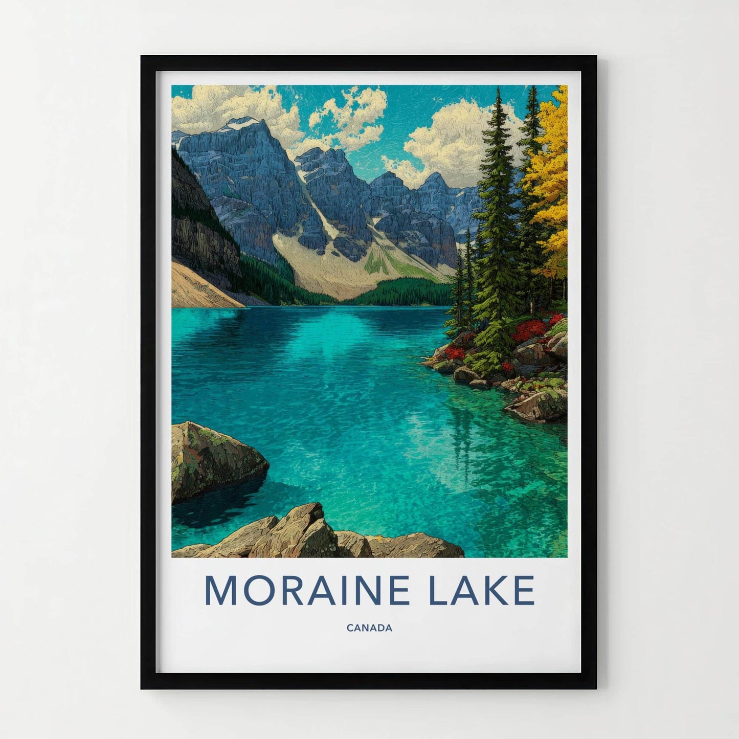 Moraine Lake Poster - Canada Travel Art - Turquoise Lake Mountains Home Decor