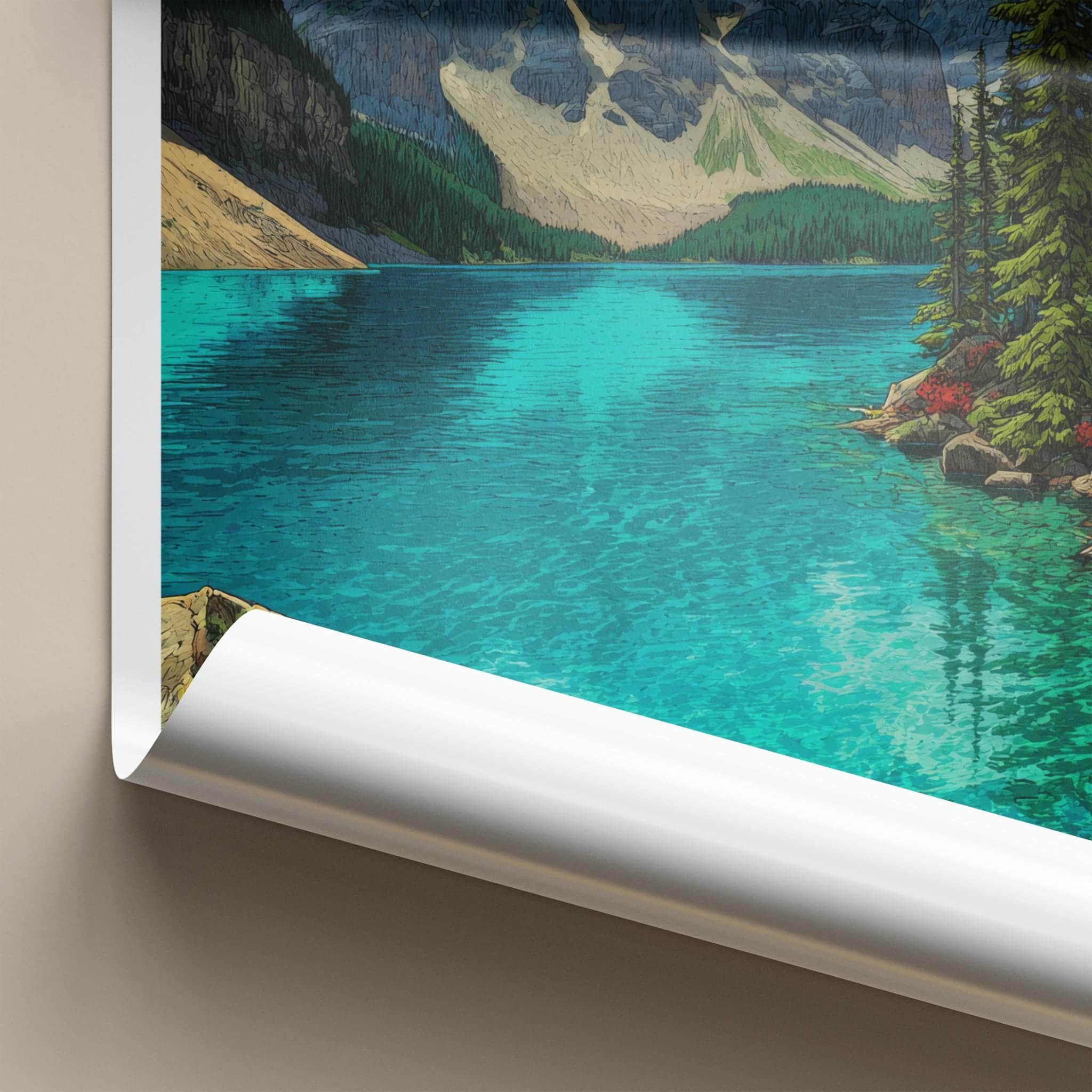 Moraine Lake Poster - Canada Travel Art - Turquoise Lake Mountains Home Decor