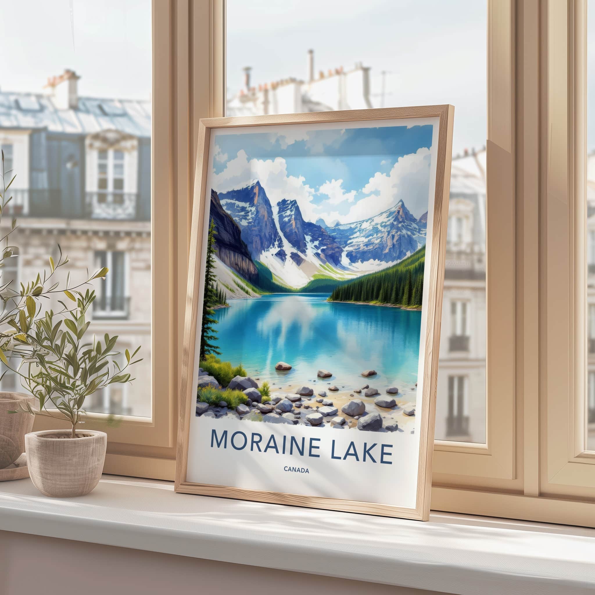 Moraine Lake Poster - Canada Travel Art - Turquoise Lake Mountains Home Decor