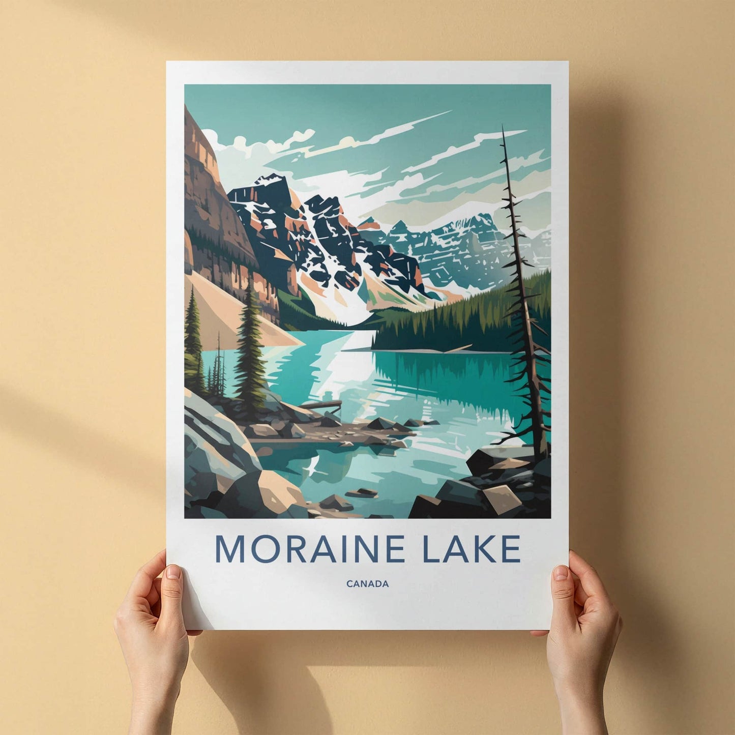 Moraine Lake Poster - Canada Travel Art - Turquoise Lake Mountains Wall Decor