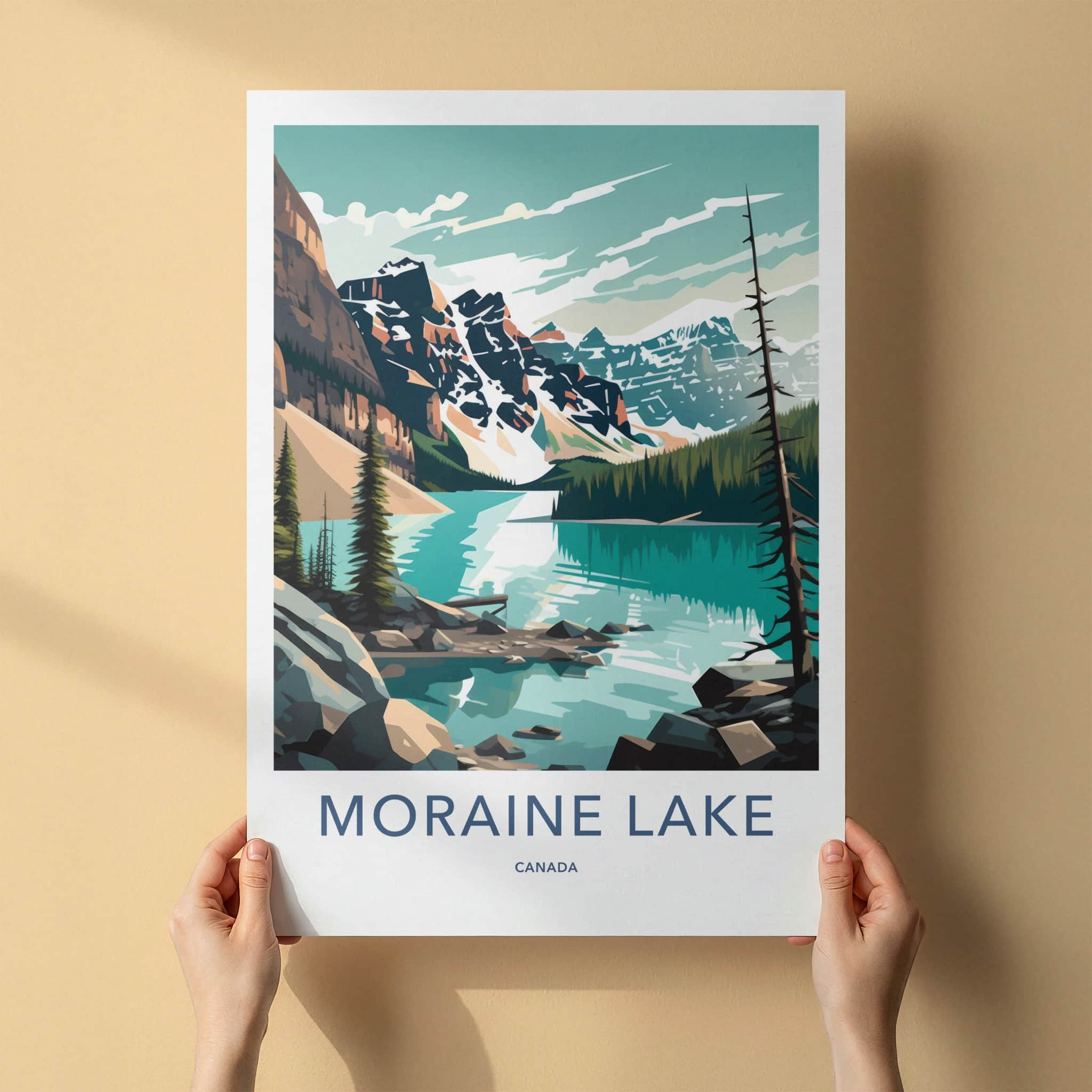 Moraine Lake Poster - Canada Travel Art - Turquoise Lake Mountains Wall Decor