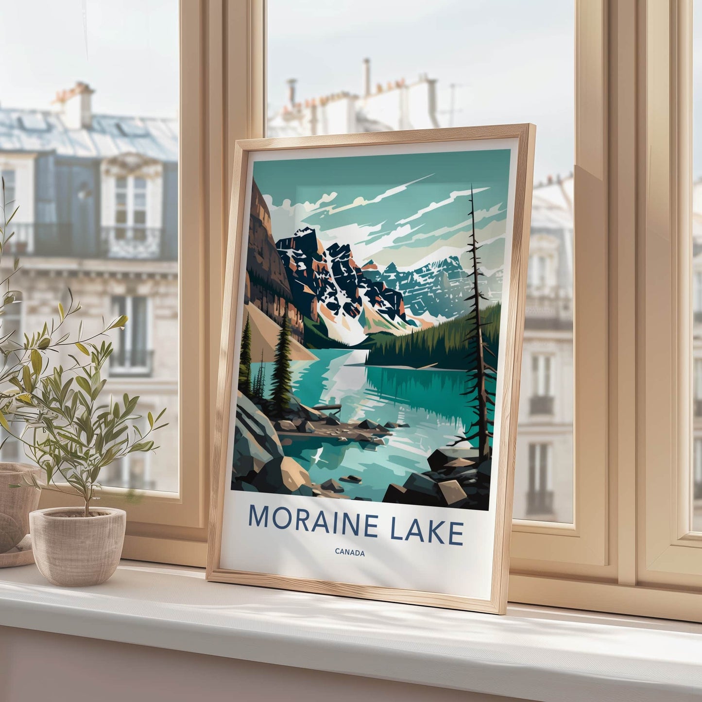 Moraine Lake Poster - Canada Travel Art - Turquoise Lake Mountains Wall Decor