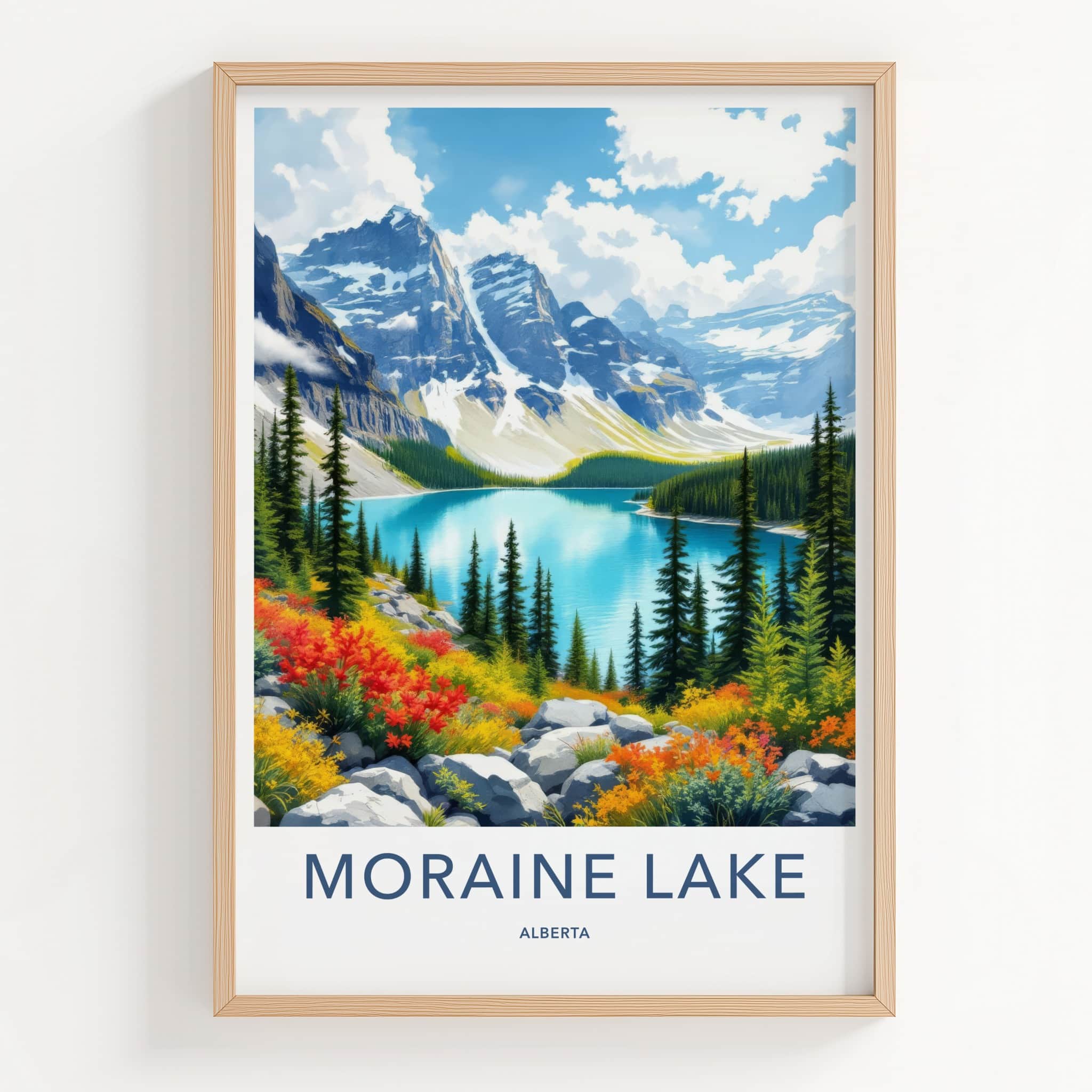Moraine Lake Poster - Canada Travel Art - Vibrant Lake Scenery Home Decor