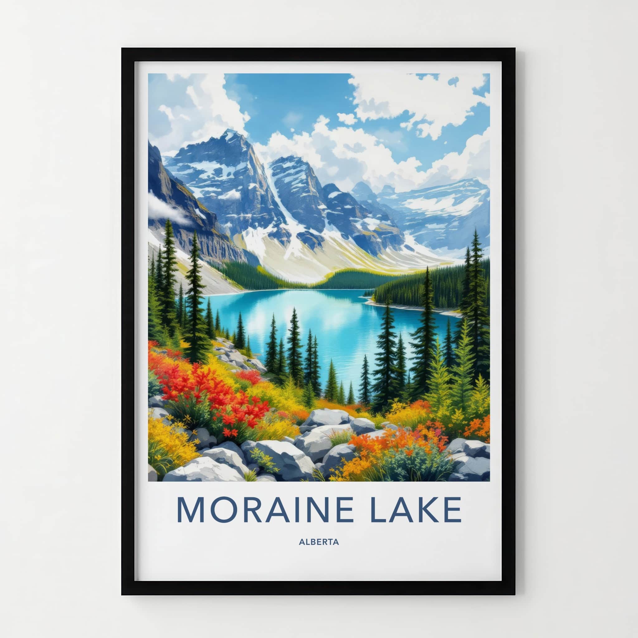 Moraine Lake Poster - Canada Travel Art - Vibrant Lake Scenery Home Decor