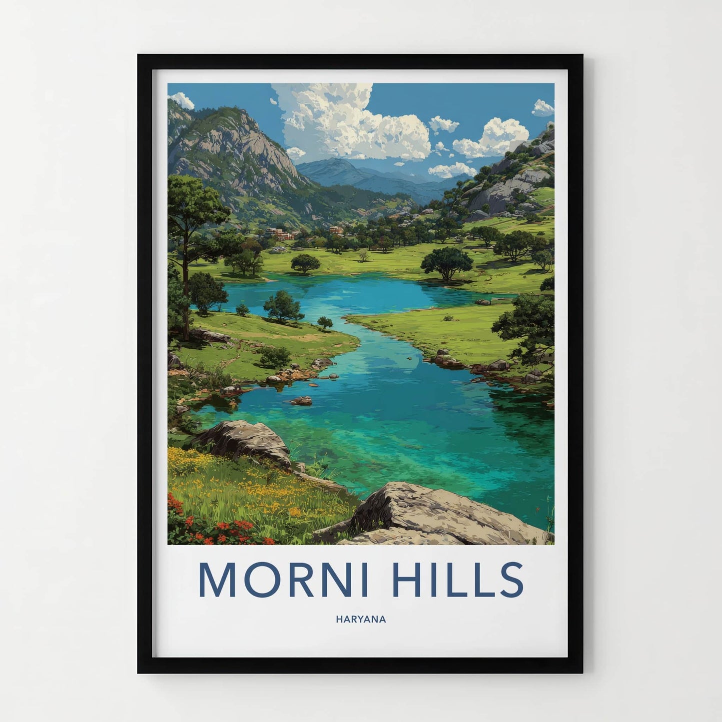Morni Hills Poster - Haryana Travel Art - Lush Valley Lake Wall Decor