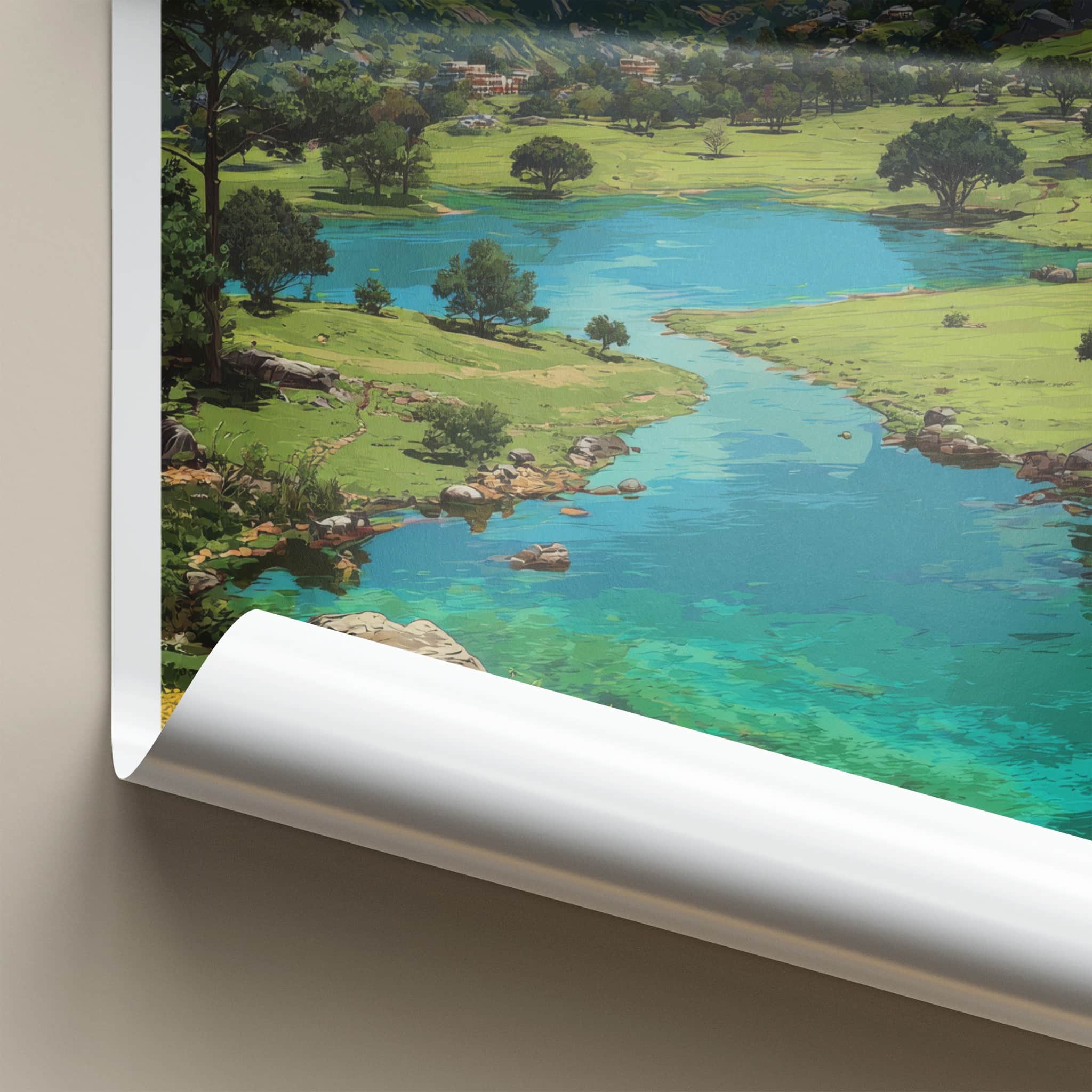 Morni Hills Poster - Haryana Travel Art - Lush Valley Lake Wall Decor