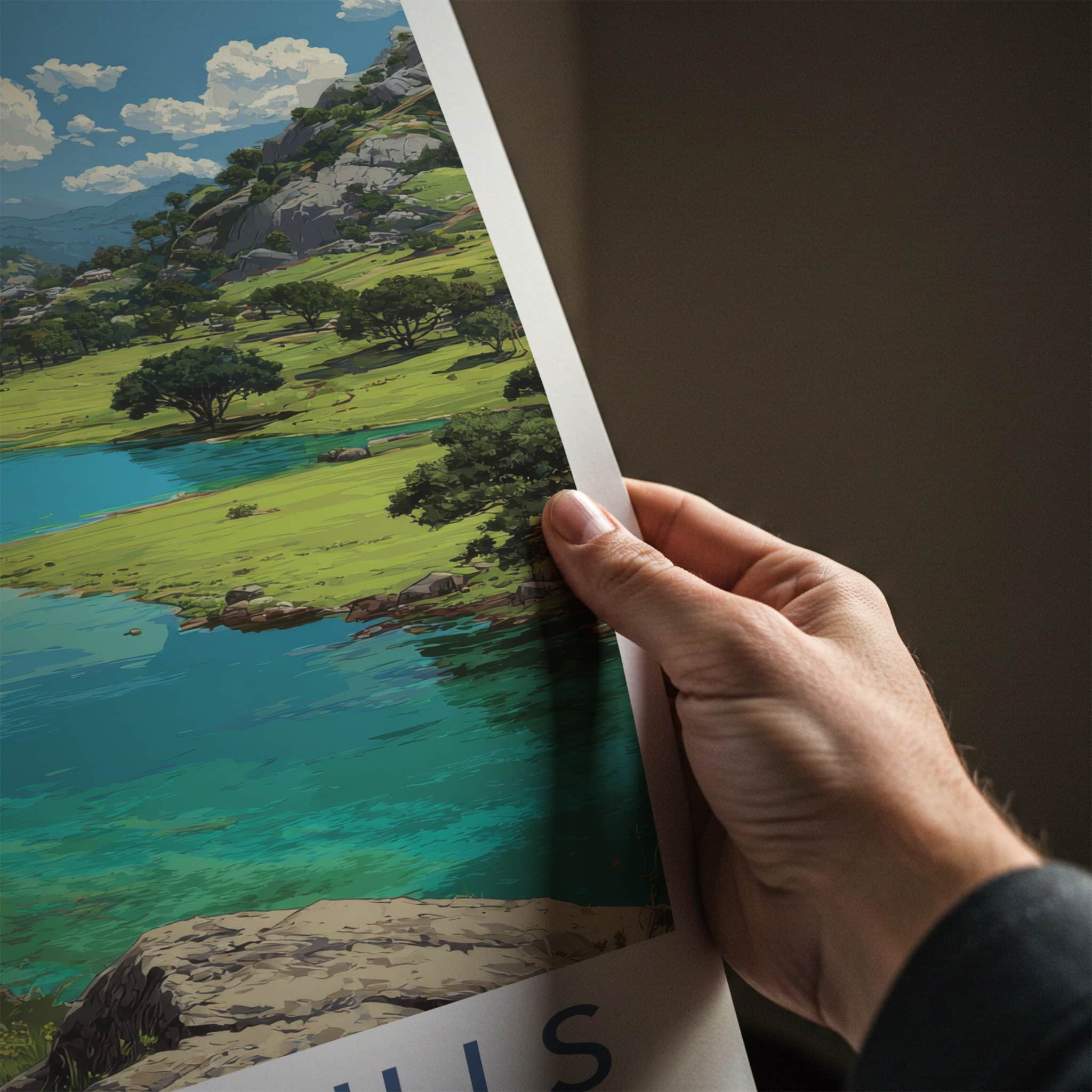 Morni Hills Poster - Haryana Travel Art - Lush Valley Lake Wall Decor