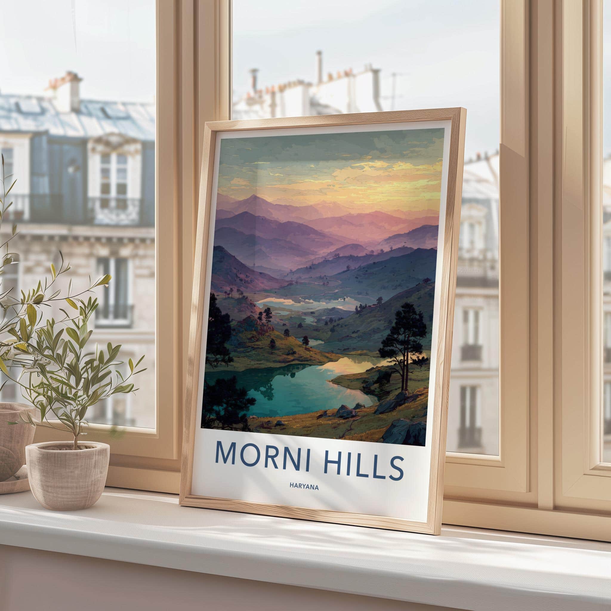 Morni Hills Poster - India Travel Art - Haryana Lake Sunset Wall Decor