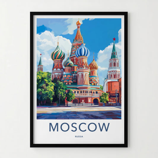 Moscow Poster - Russia Travel Art - Colorful Cathedral Domes Home Decor