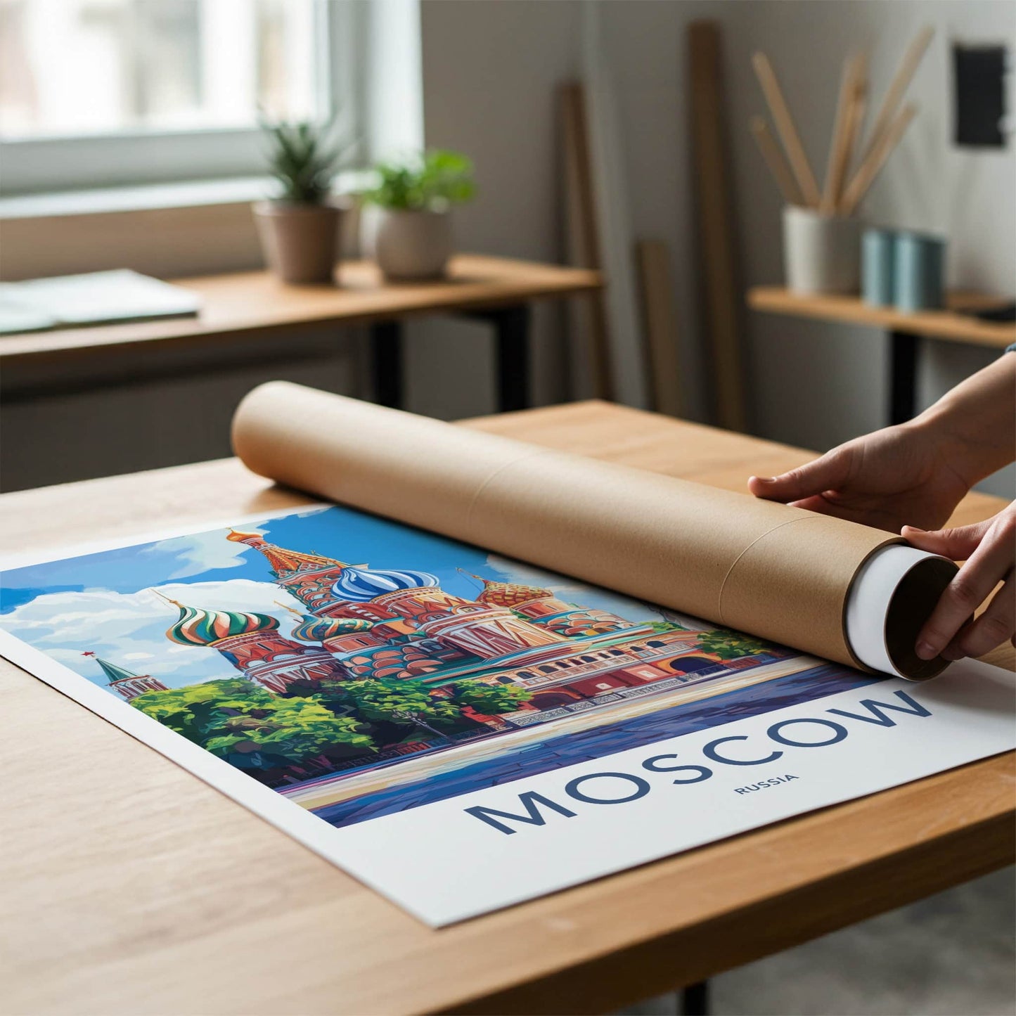 Moscow Poster - Russia Travel Art - Colorful Cathedral Domes Home Decor