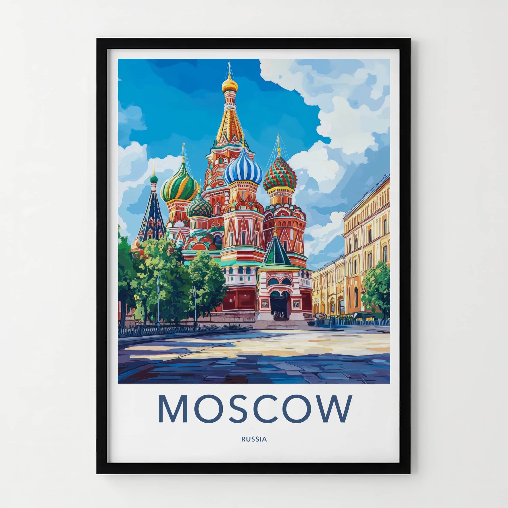 Moscow Poster - Russia Travel Art - Colorful Domes Cathedral Wall Decor