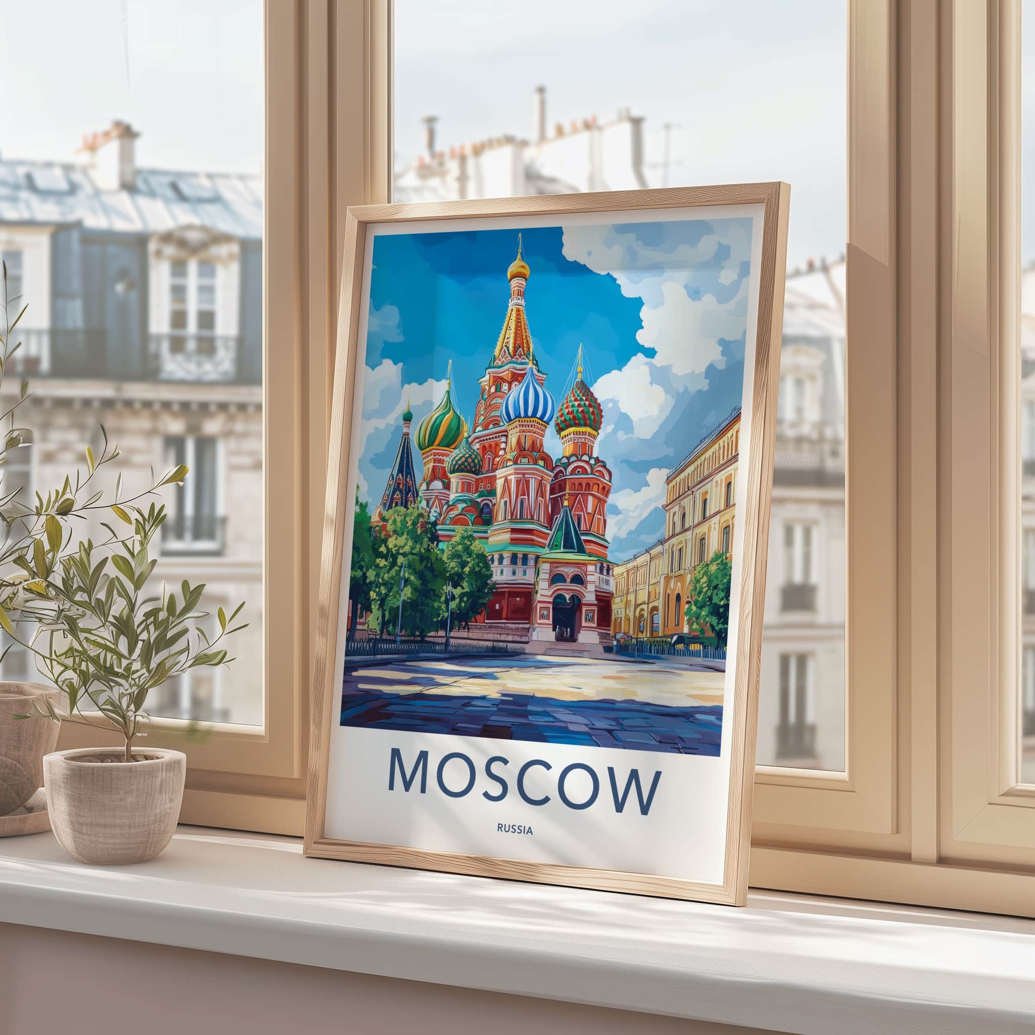 Moscow Poster - Russia Travel Art - Colorful Domes Cathedral Wall Decor