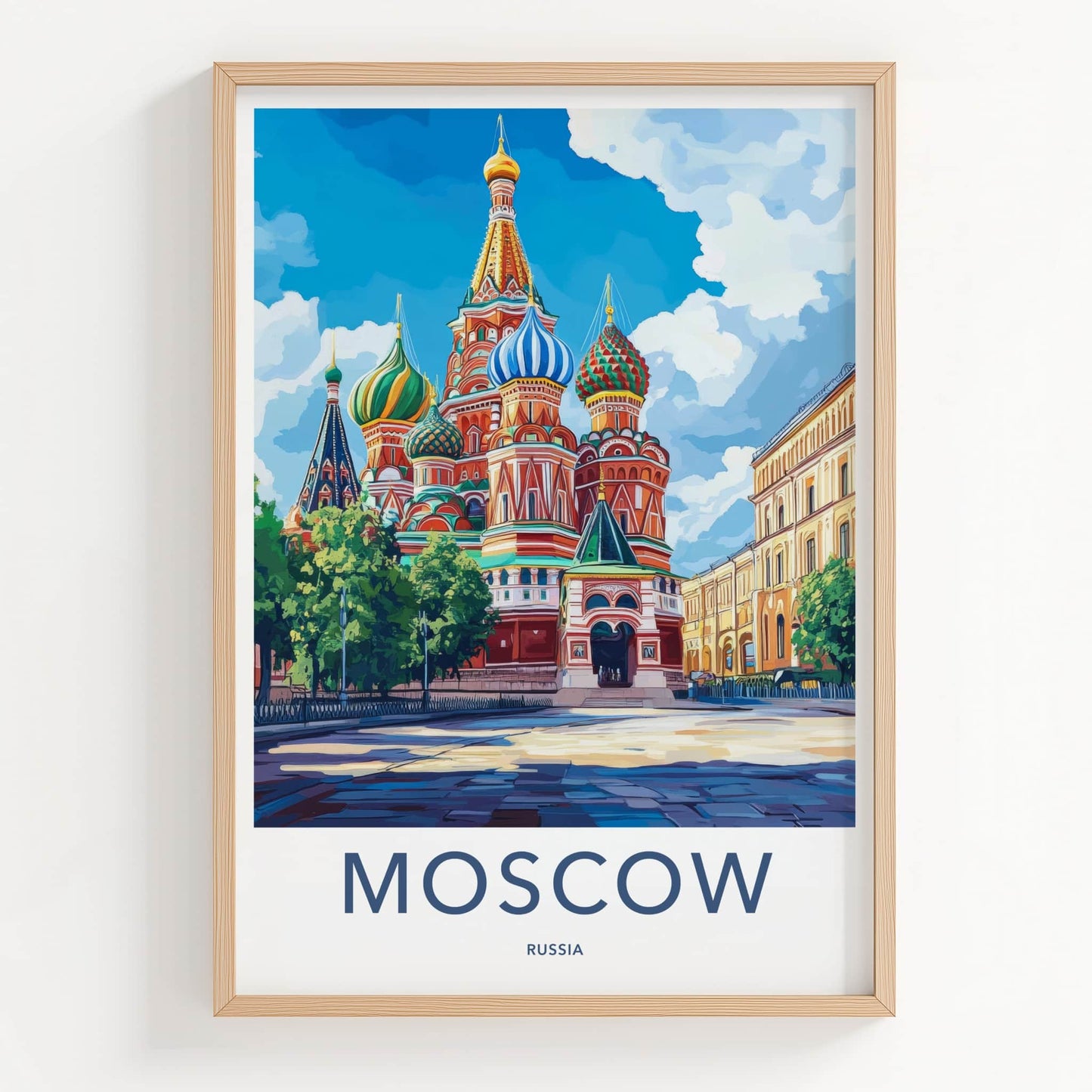 Moscow Poster - Russia Travel Art - Colorful Domes Cathedral Wall Decor