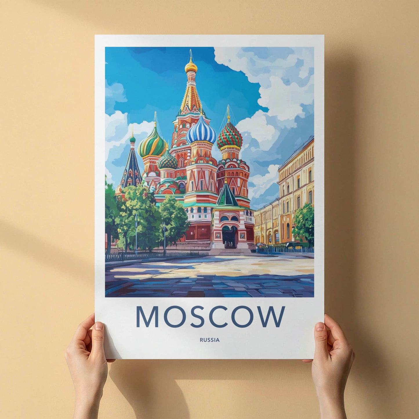 Moscow Poster - Russia Travel Art - Colorful Domes Cathedral Wall Decor