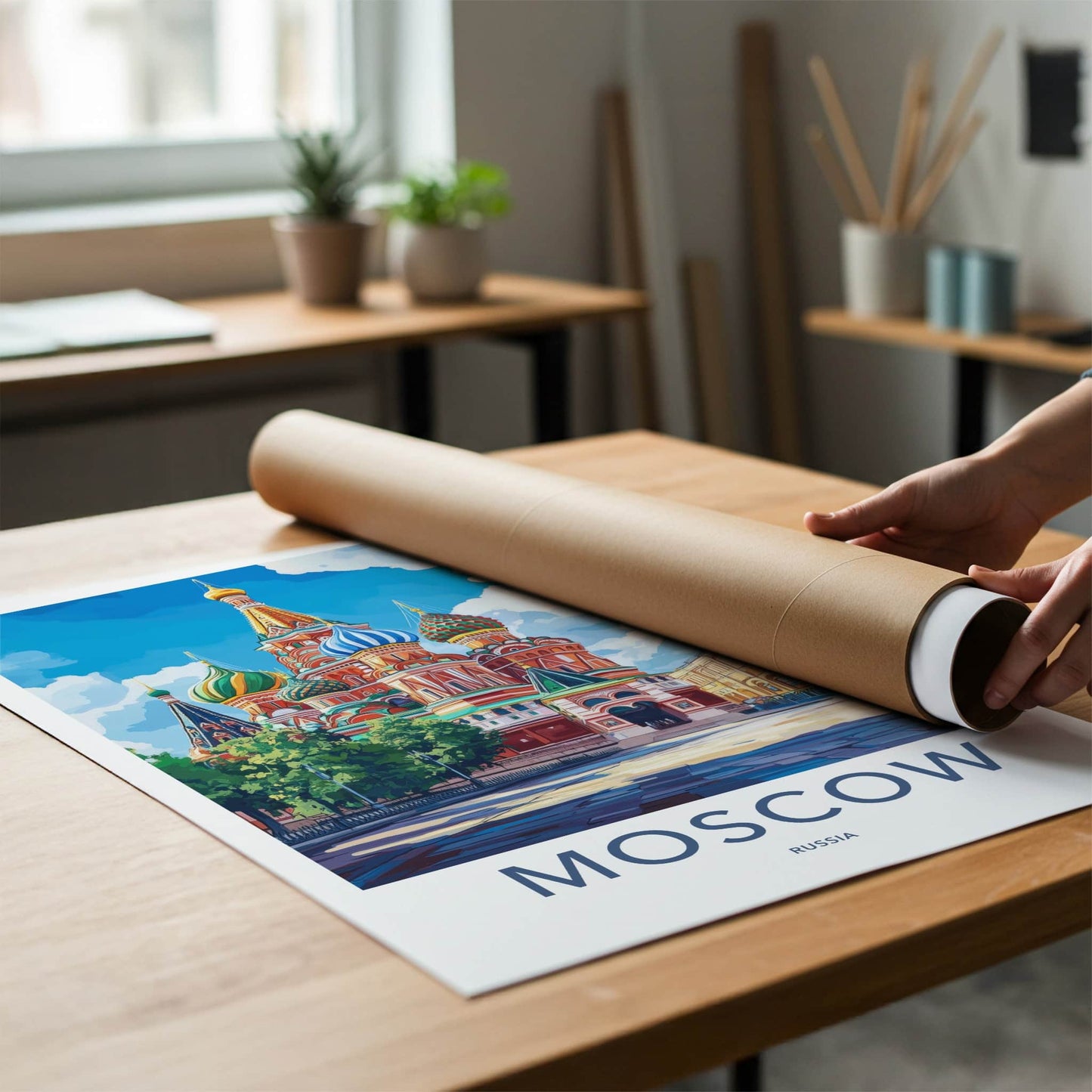 Moscow Poster - Russia Travel Art - Colorful Domes Cathedral Wall Decor
