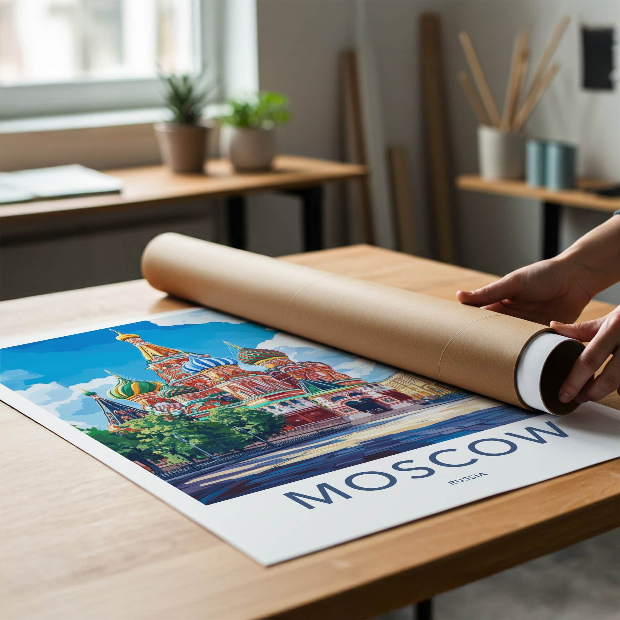 Moscow Poster - Russia Travel Art - Colorful Domes Cathedral Wall Decor