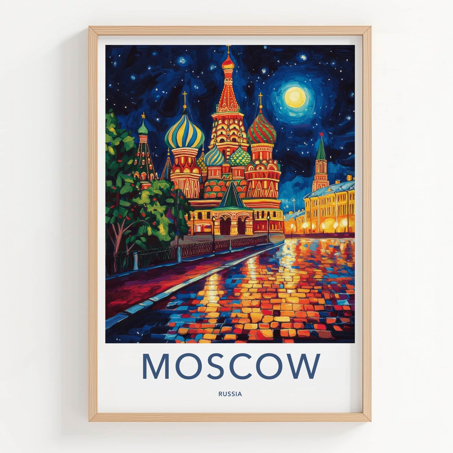 Moscow Poster - Russia Travel Art - Moonlit Cathedral Square Home Decor