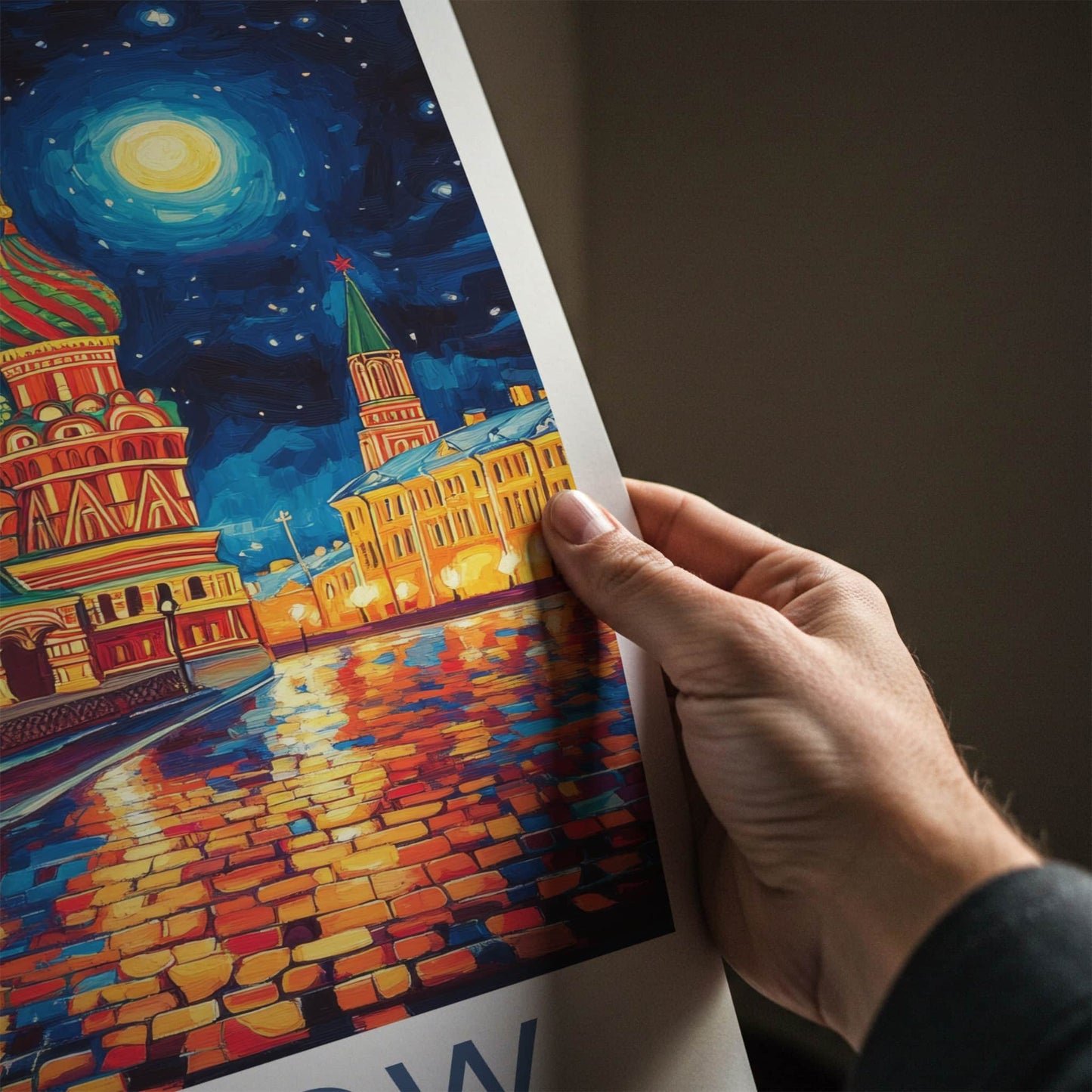 Moscow Poster - Russia Travel Art - Moonlit Cathedral Square Home Decor