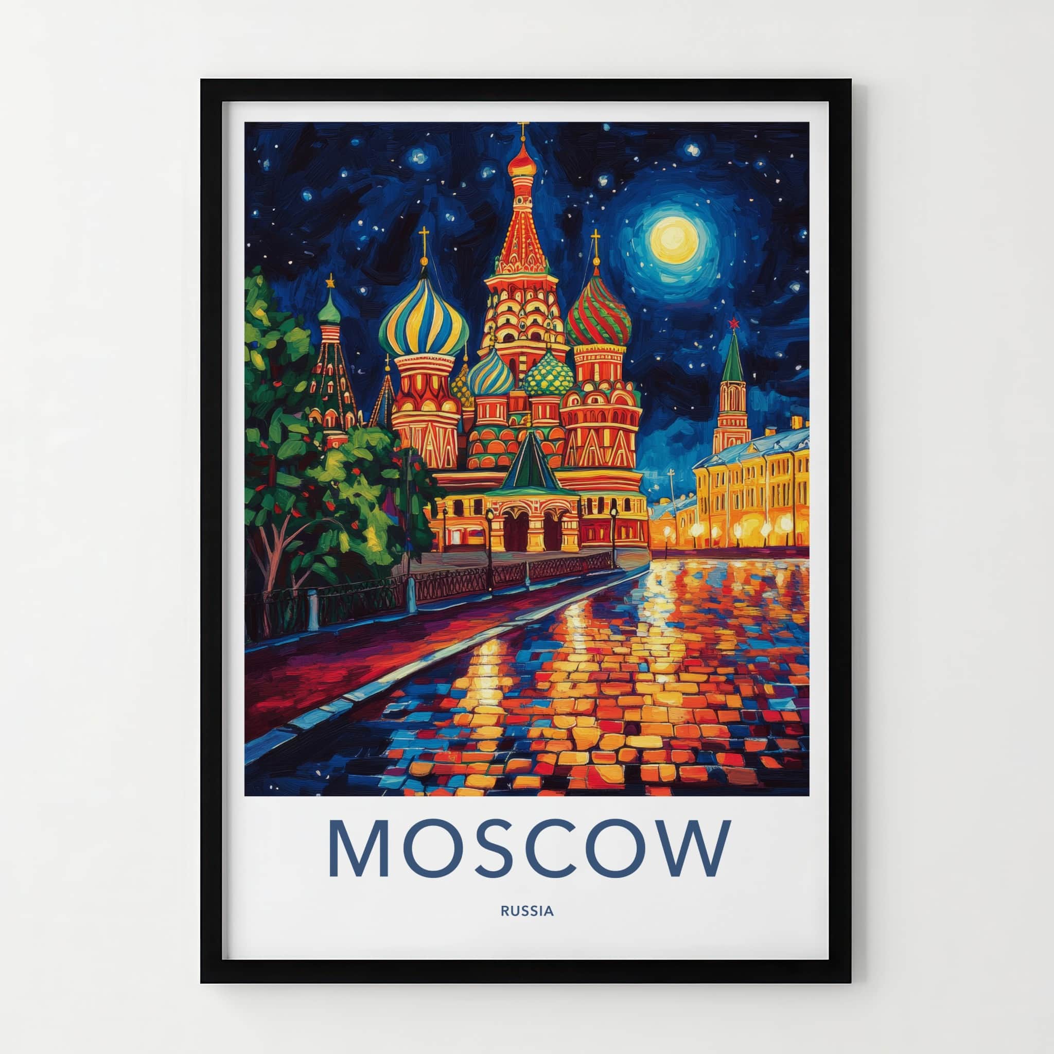 Moscow Poster - Russia Travel Art - Moonlit Cathedral Square Home Decor