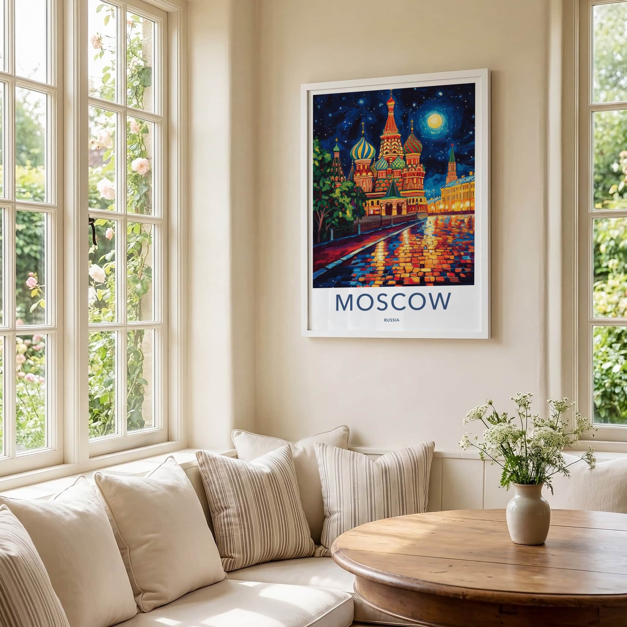 Moscow Poster - Russia Travel Art - Moonlit Cathedral Square Home Decor