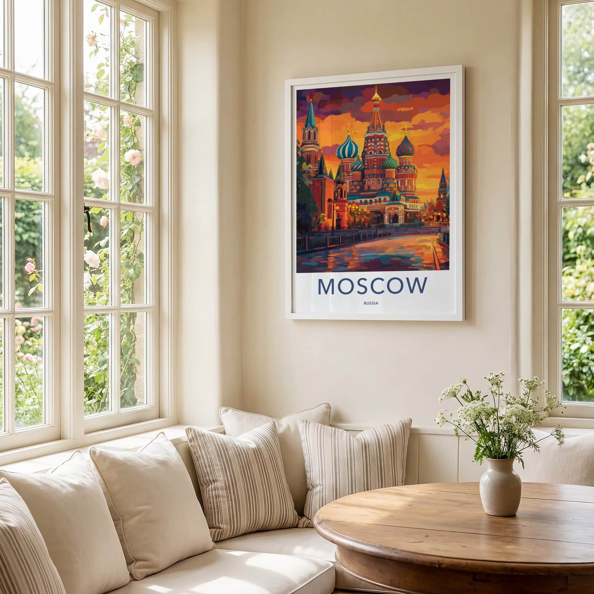Moscow Poster - Russia Travel Art - Vibrant Cathedral Sunset Home Decor