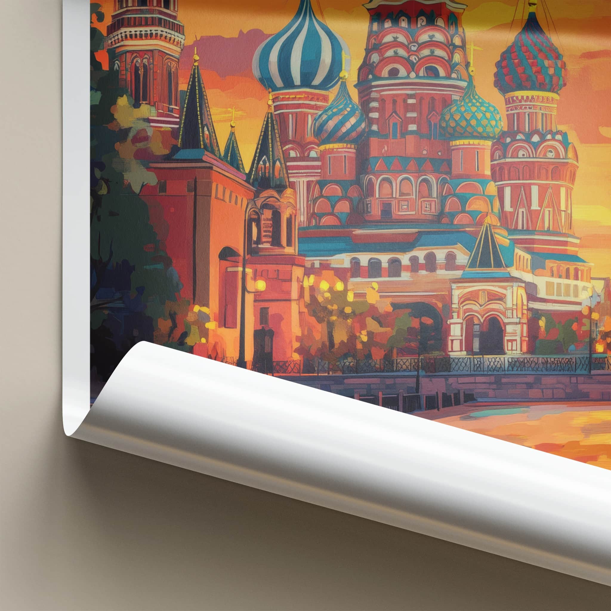 Moscow Poster - Russia Travel Art - Vibrant Cathedral Sunset Home Decor