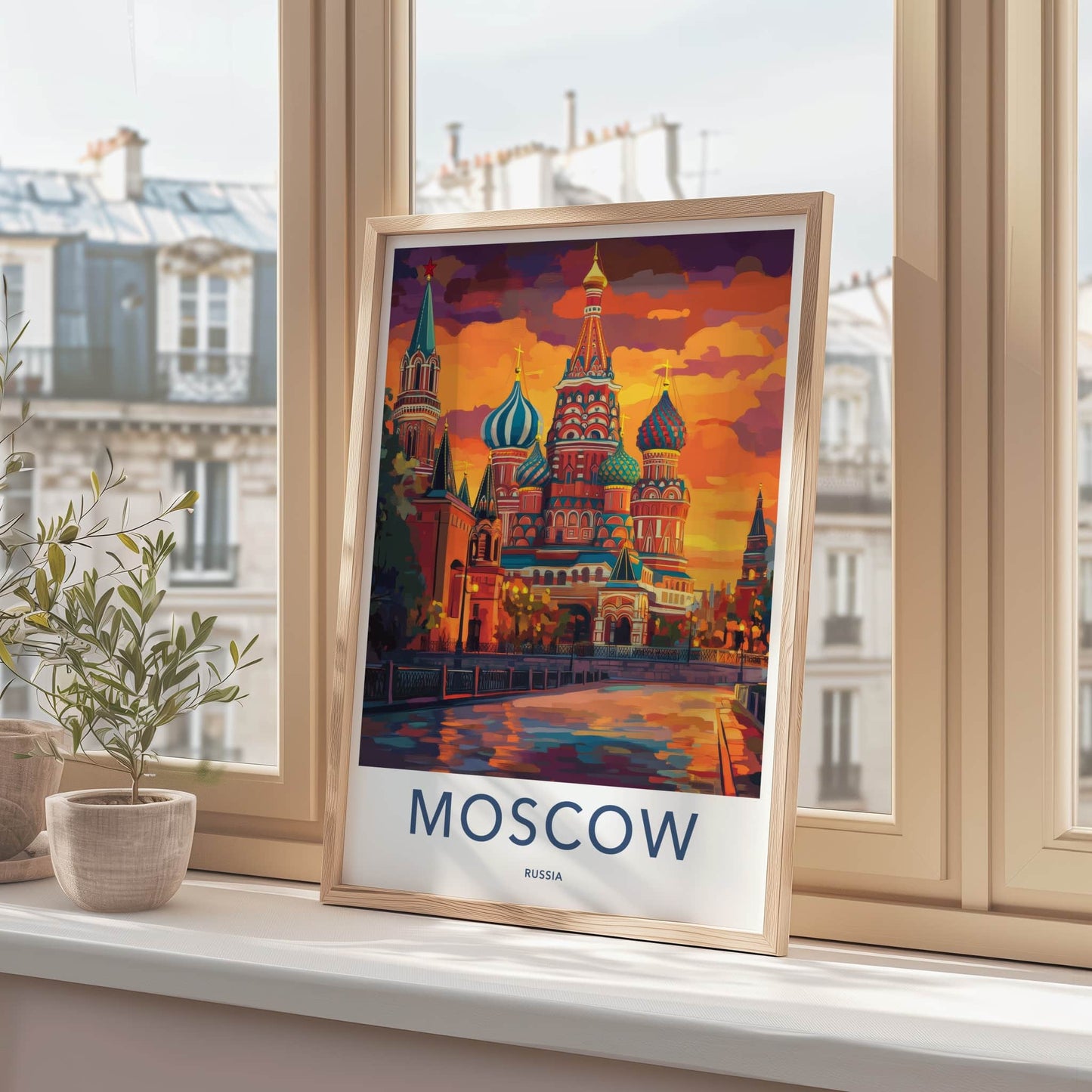 Moscow Poster - Russia Travel Art - Vibrant Cathedral Sunset Home Decor