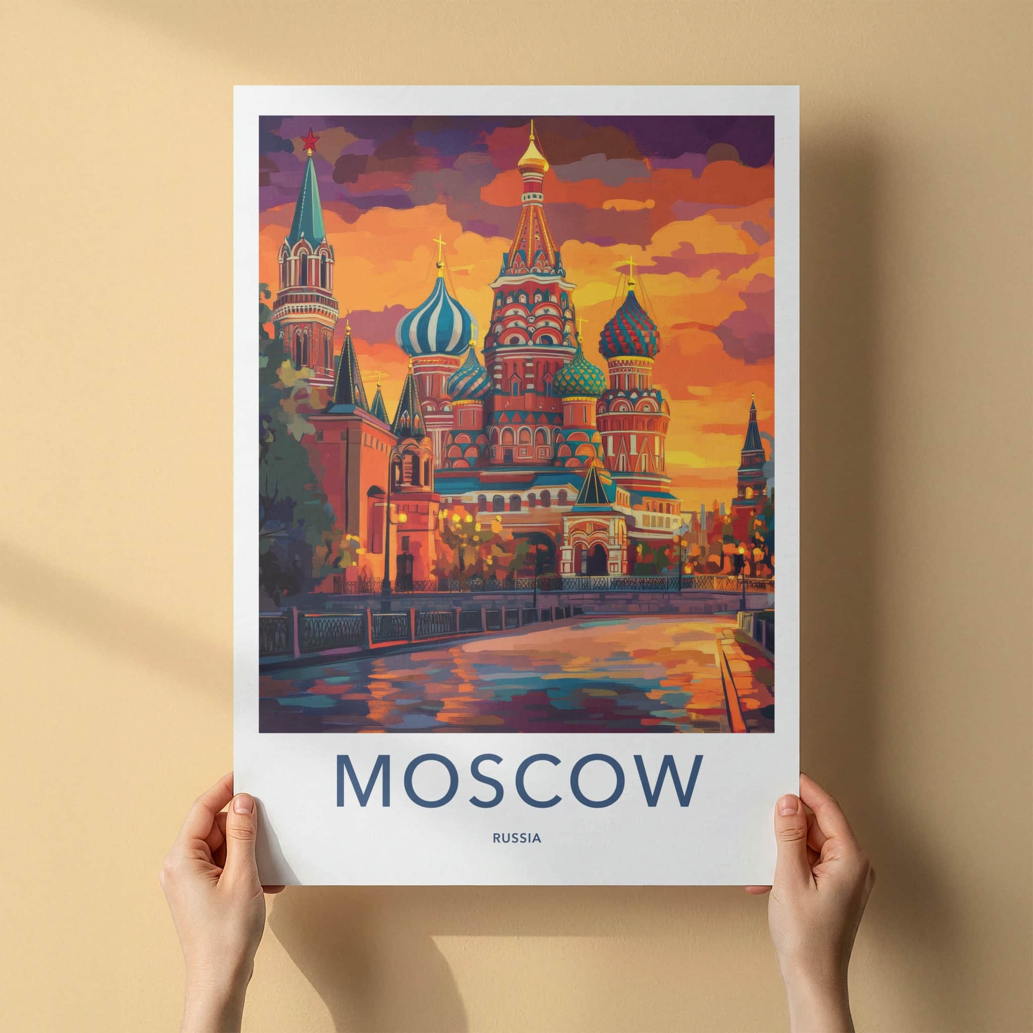 Moscow Poster - Russia Travel Art - Vibrant Cathedral Sunset Home Decor