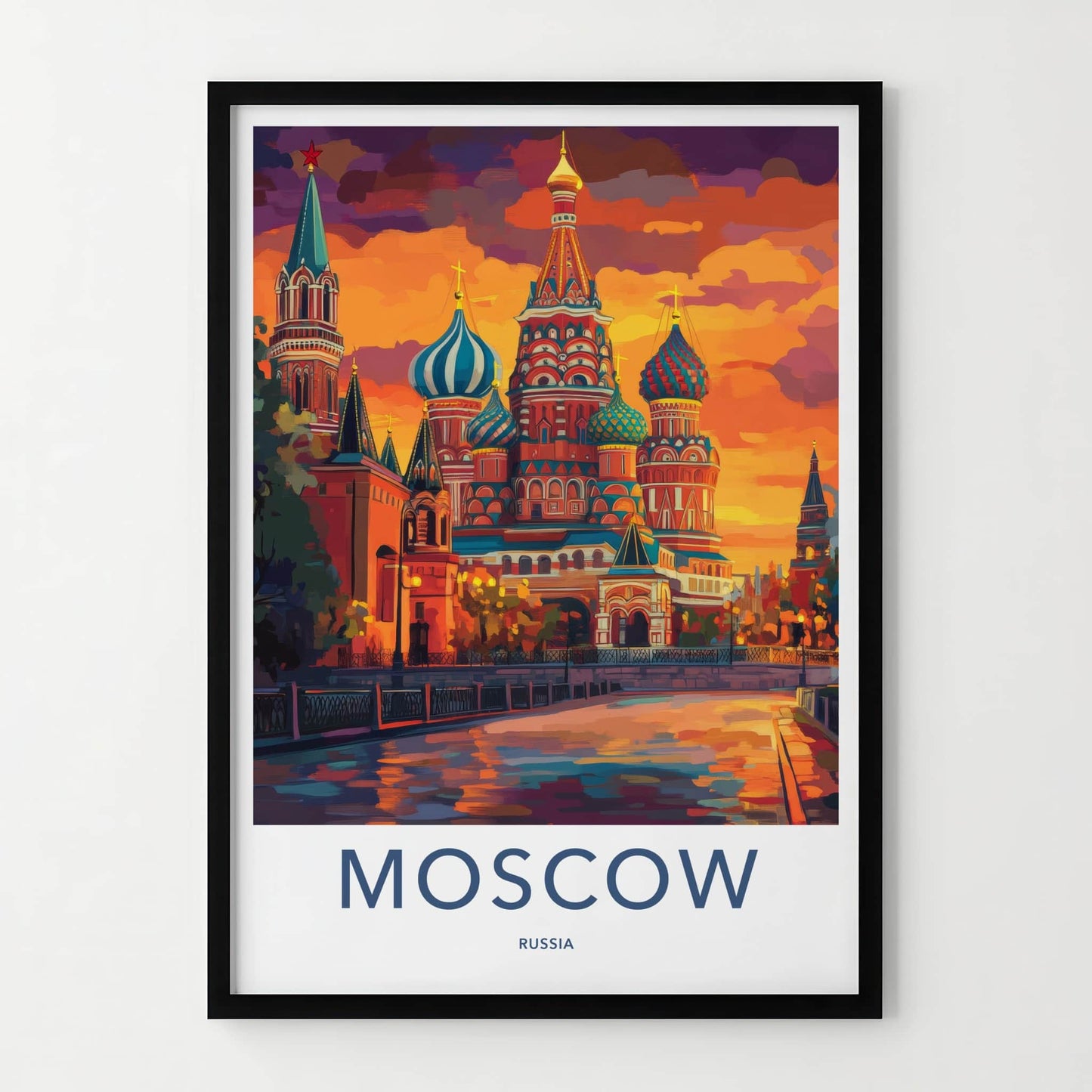 Moscow Poster - Russia Travel Art - Vibrant Cathedral Sunset Home Decor