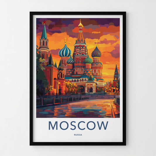 Moscow Poster - Russia Travel Art - Vibrant Cathedral Sunset Home Decor