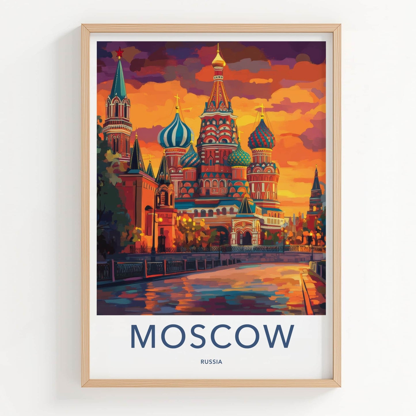 Moscow Poster - Russia Travel Art - Vibrant Cathedral Sunset Home Decor