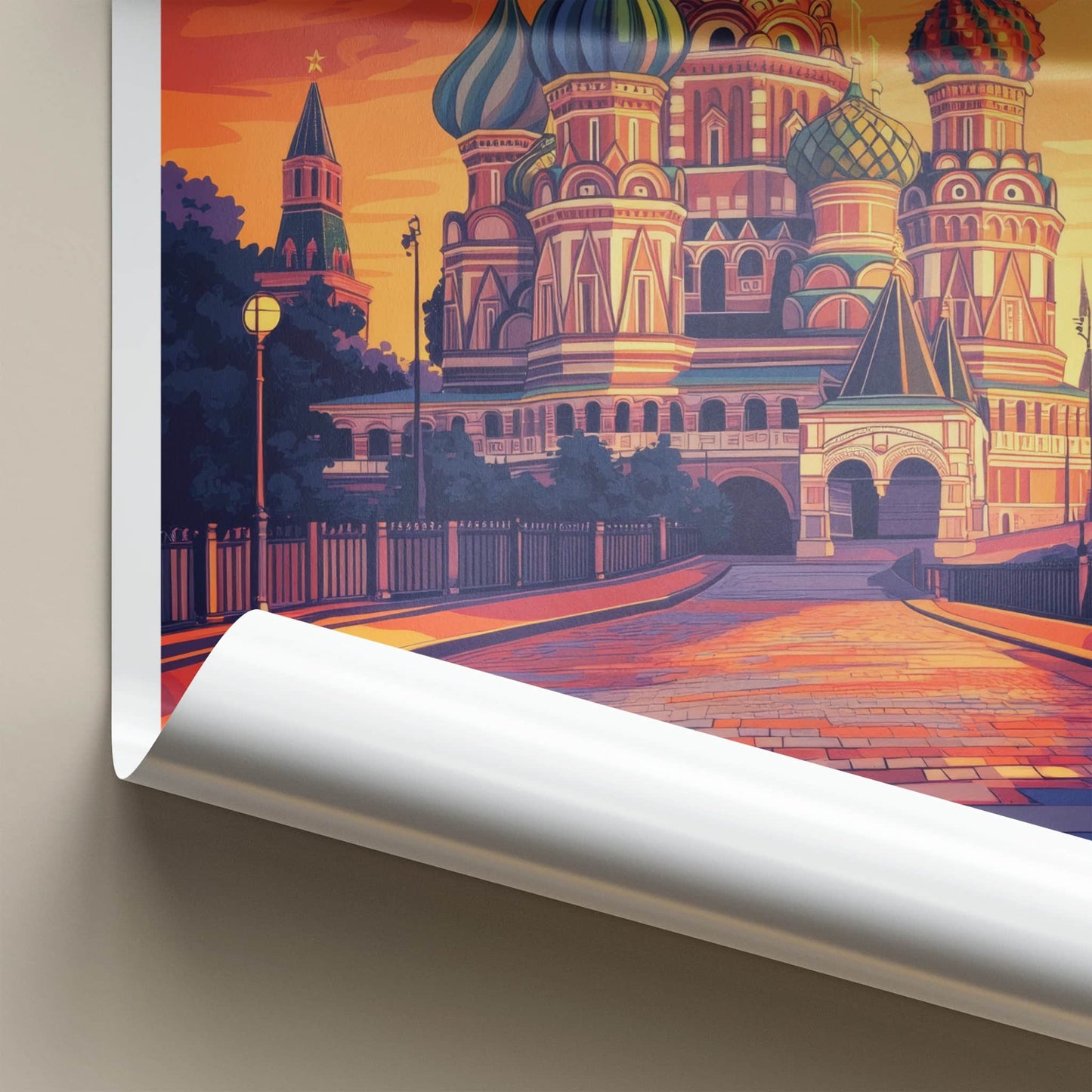 Moscow Poster - Russia Travel Art - Vibrant Cathedral Sunset Wall Decor