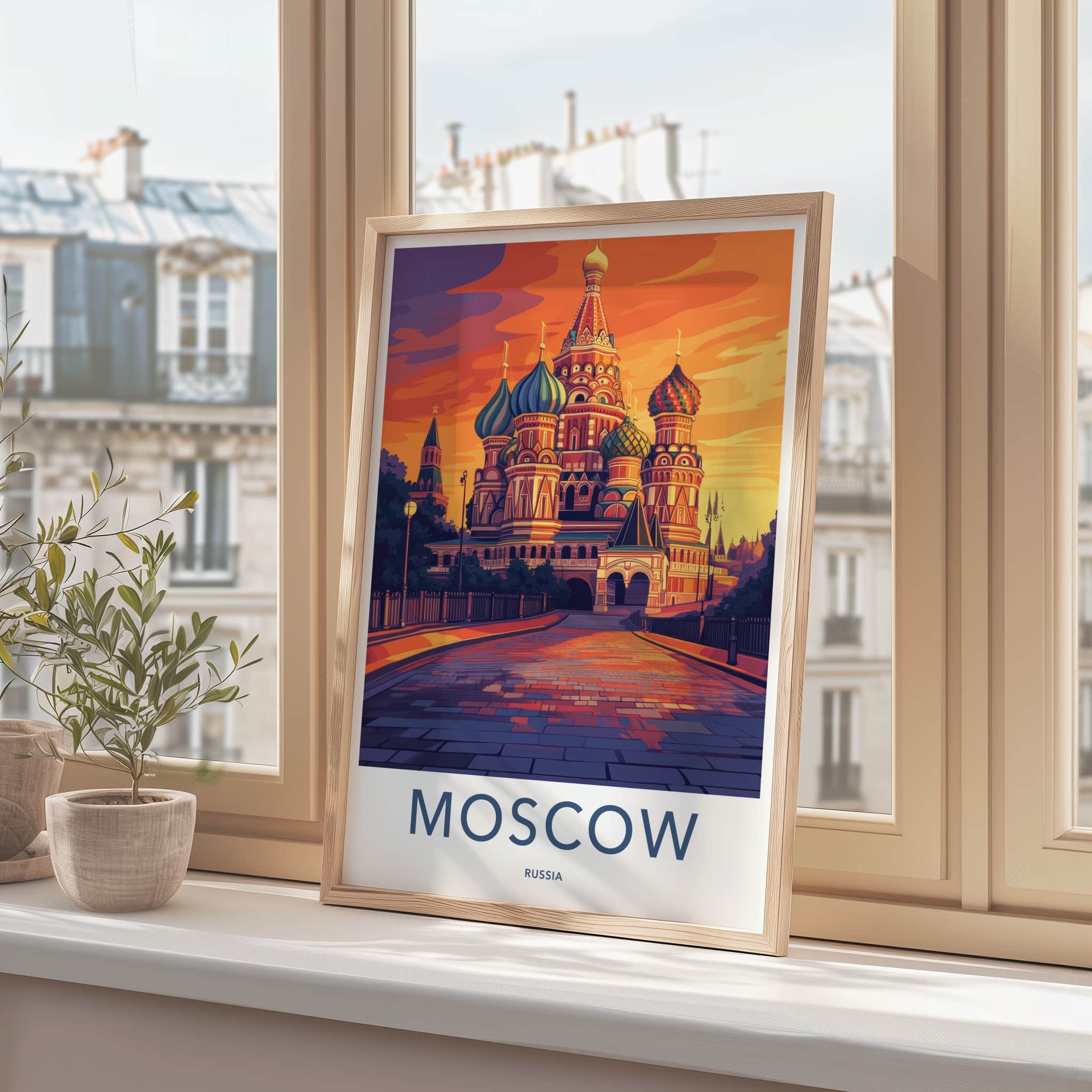 Moscow Poster - Russia Travel Art - Vibrant Cathedral Sunset Wall Decor