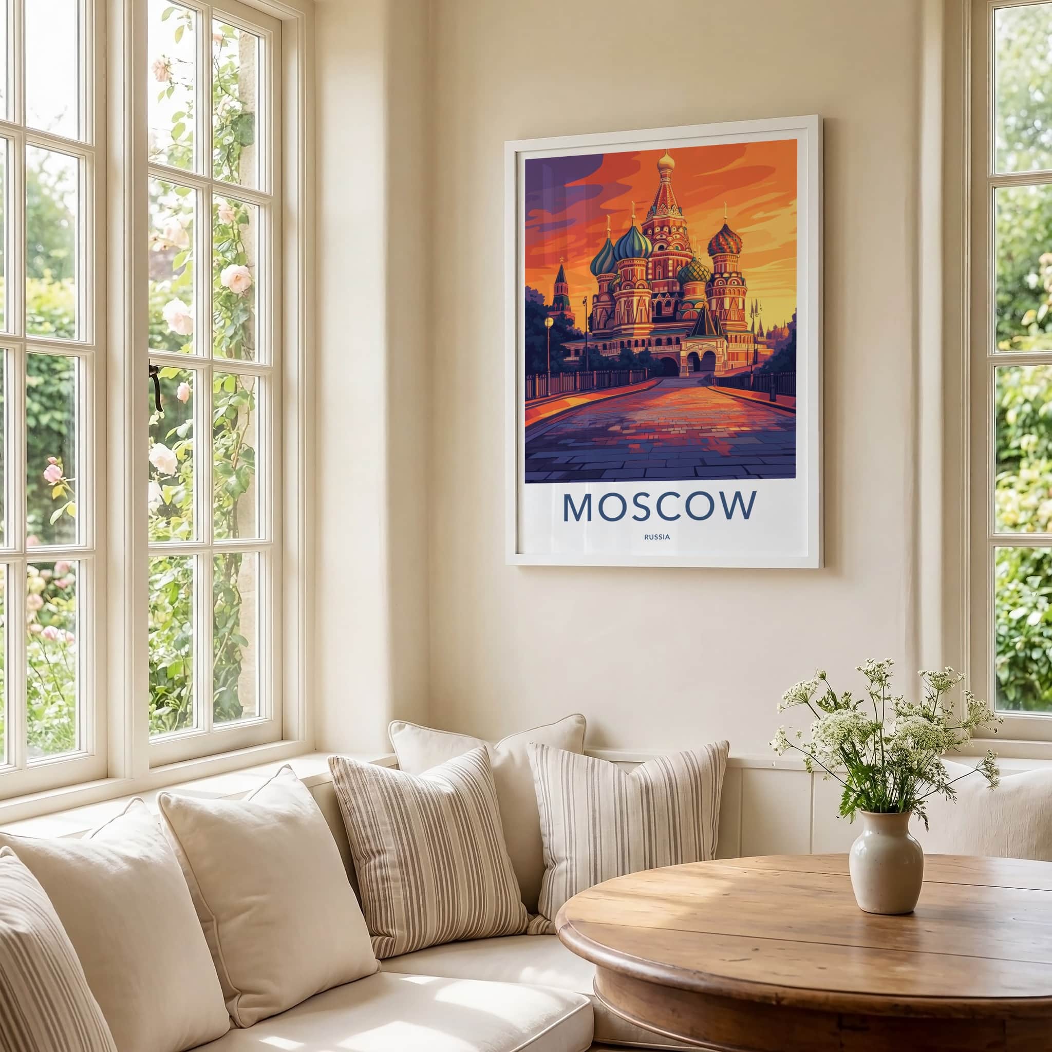 Moscow Poster - Russia Travel Art - Vibrant Cathedral Sunset Wall Decor