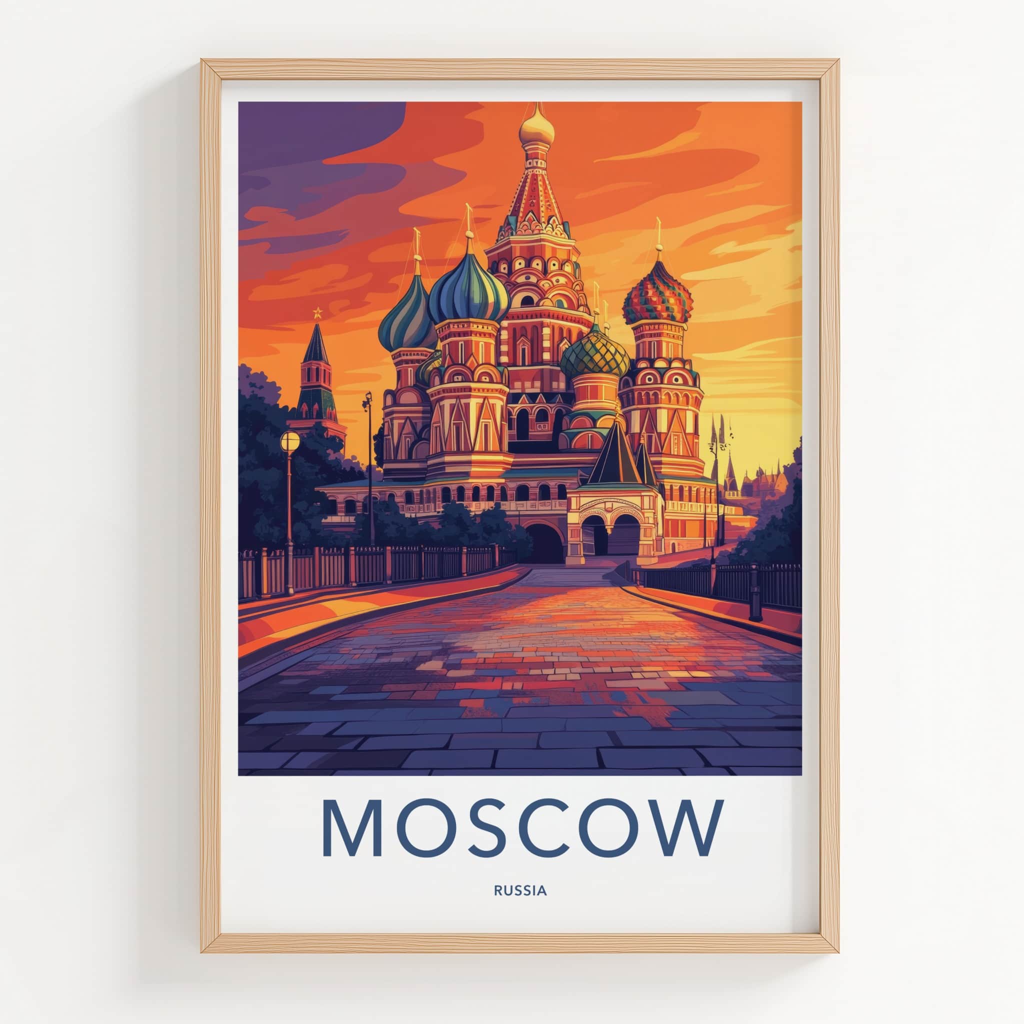 Moscow Poster - Russia Travel Art - Vibrant Cathedral Sunset Wall Decor