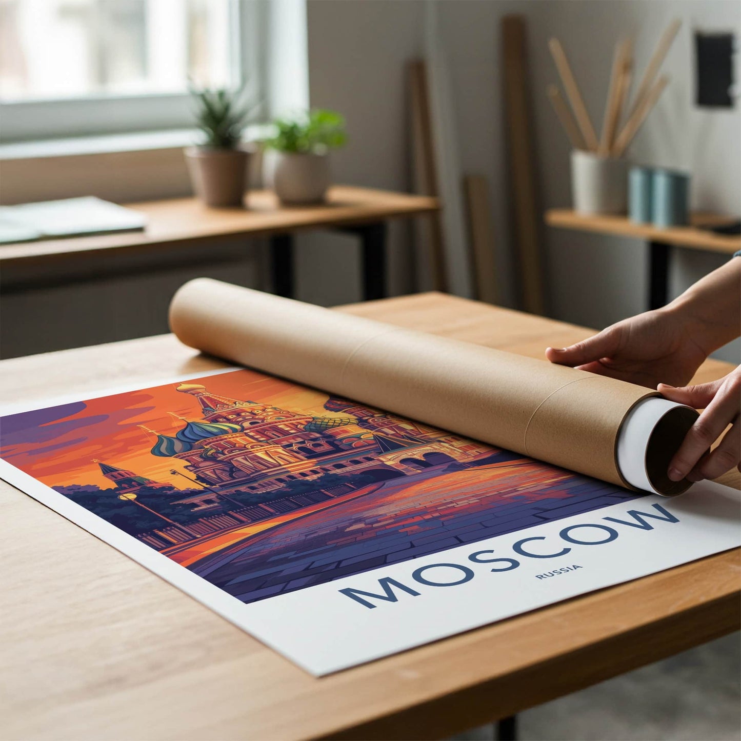 Moscow Poster - Russia Travel Art - Vibrant Cathedral Sunset Wall Decor