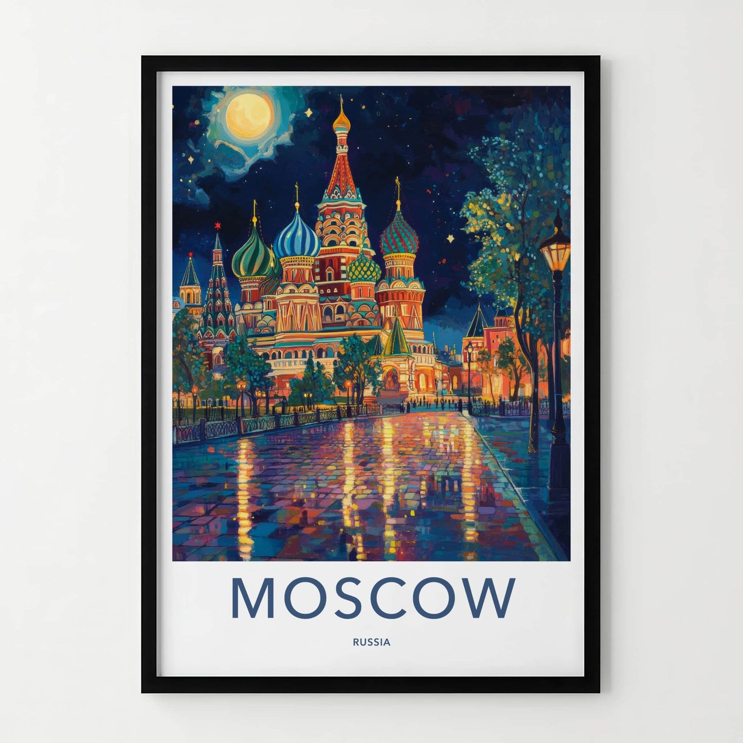 Moscow Poster - Russia Travel Art - Vibrant Temple Reflections Home Decor