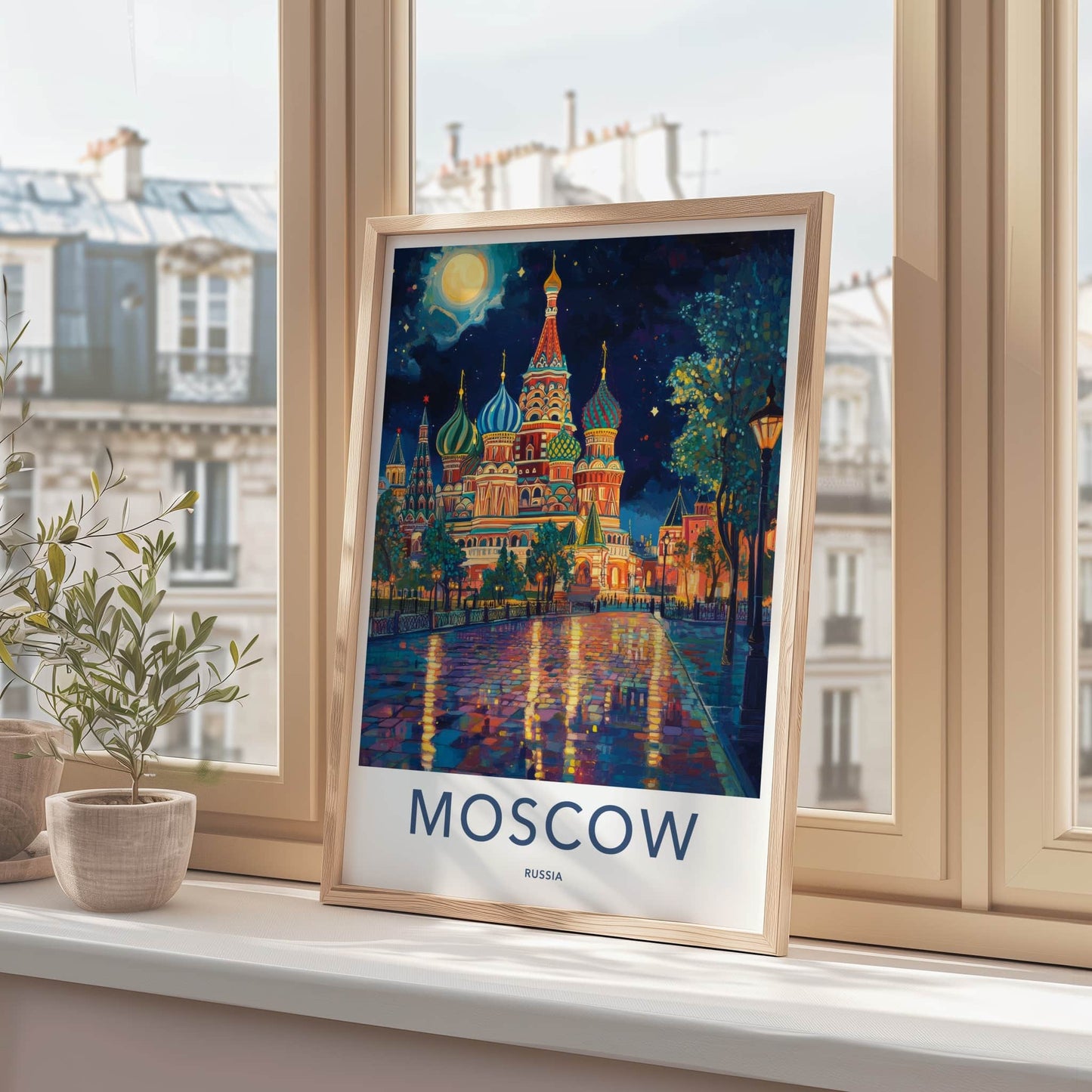 Moscow Poster - Russia Travel Art - Vibrant Temple Reflections Home Decor