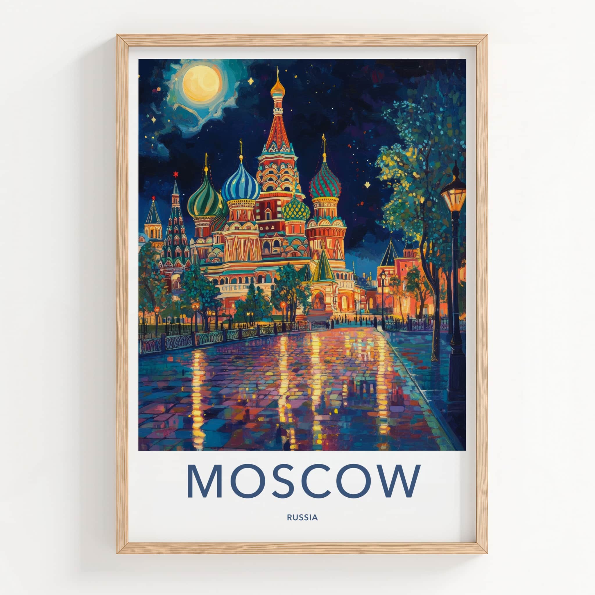 Moscow Poster - Russia Travel Art - Vibrant Temple Reflections Home Decor