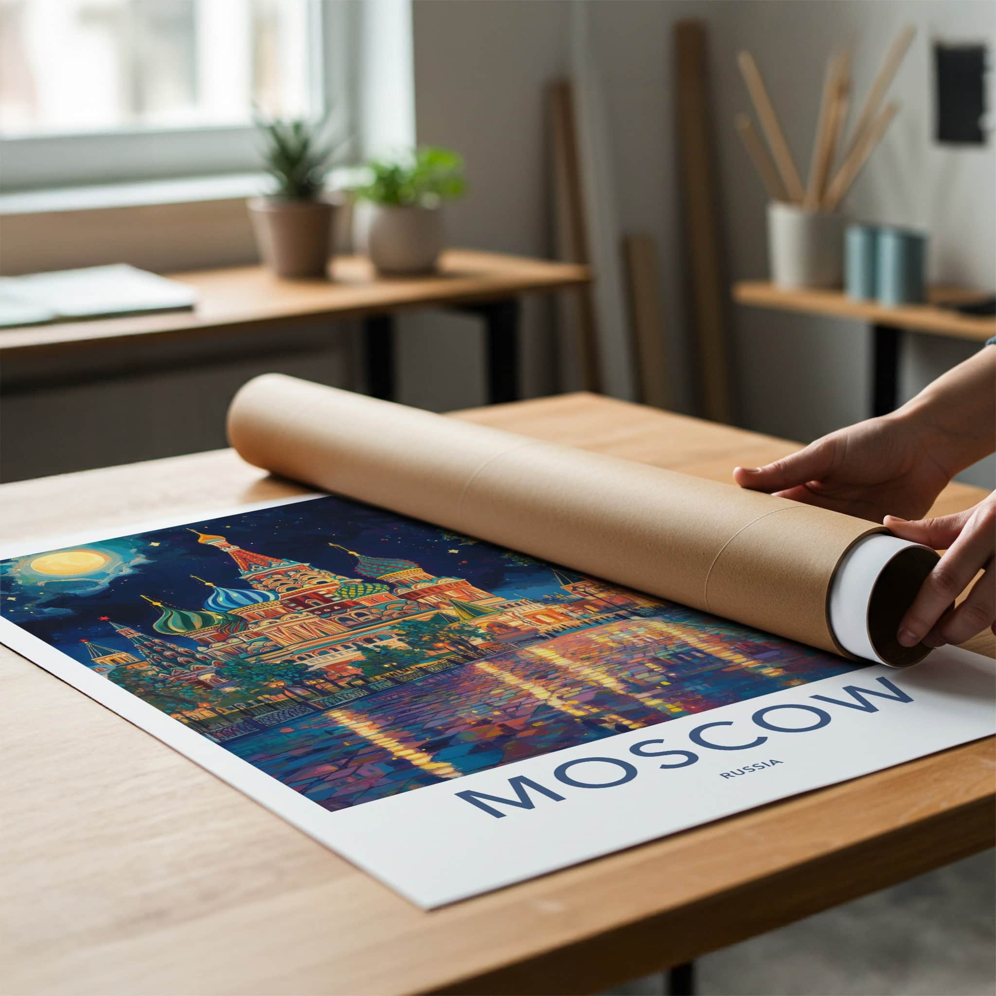Moscow Poster - Russia Travel Art - Vibrant Temple Reflections Home Decor