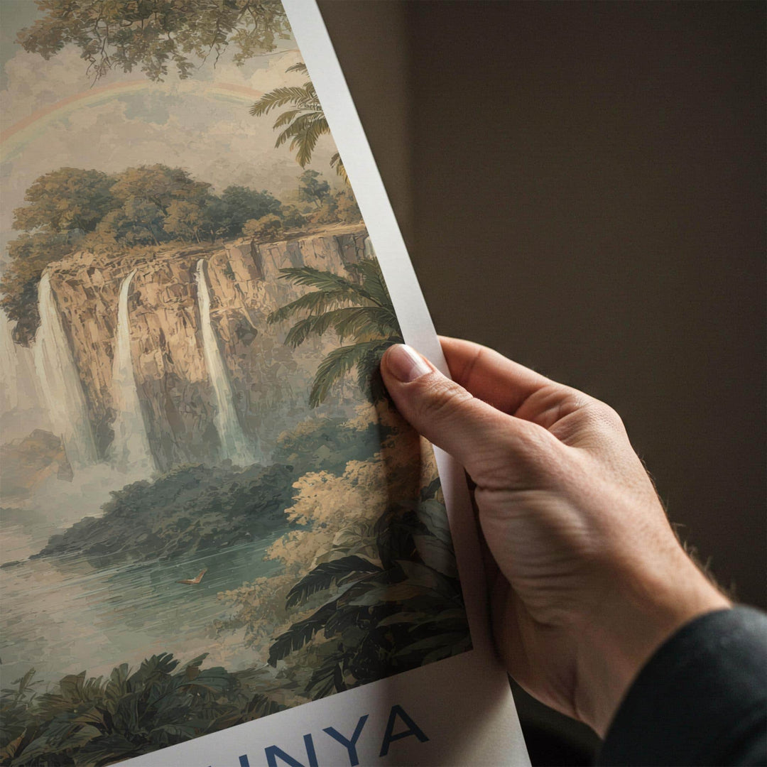 MOSI-OA-TUNYA Poster - Zambia Travel Art - Lush Jungle Waterfall Home Decor