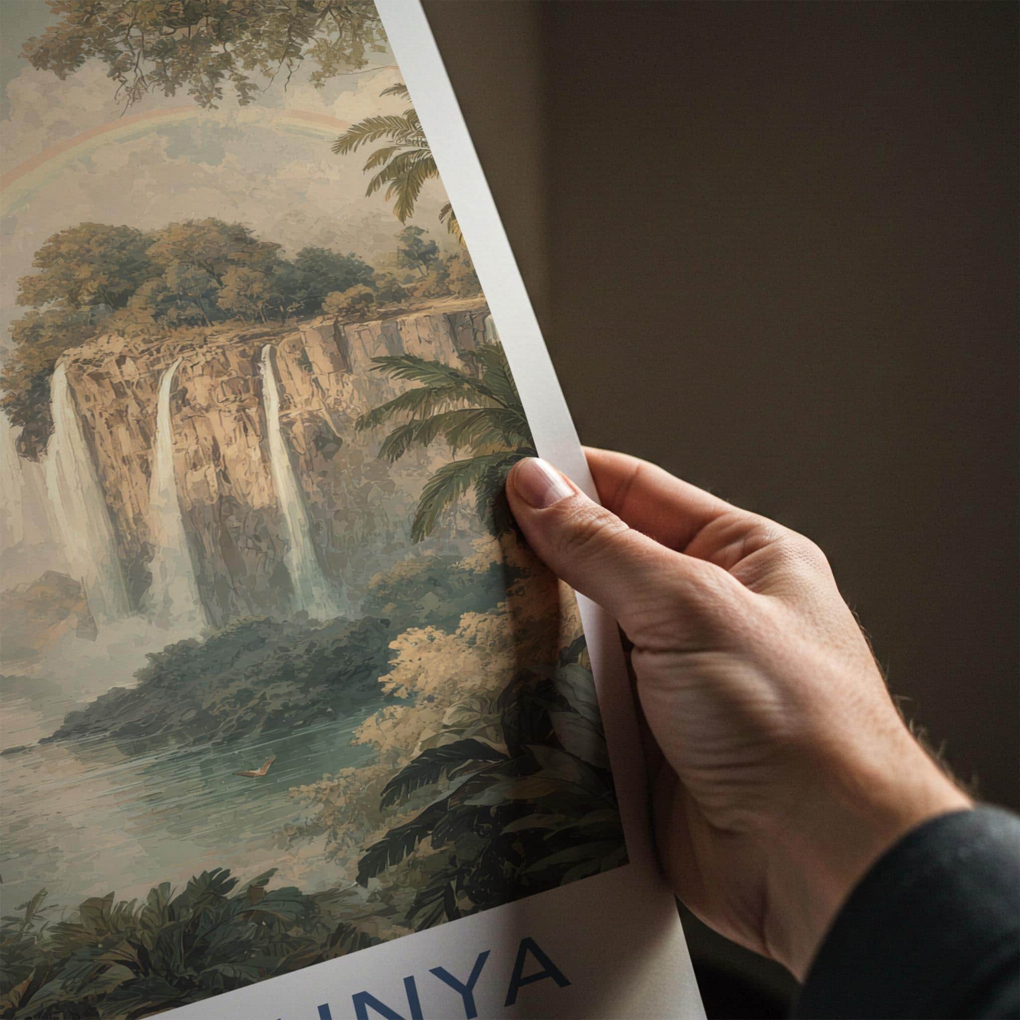MOSI-OA-TUNYA Poster - Zambia Travel Art - Lush Jungle Waterfall Home Decor
