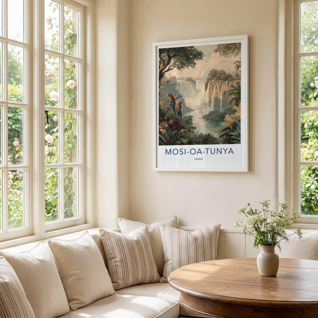 MOSI-OA-TUNYA Poster - Zambia Travel Art - Lush Jungle Waterfall Home Decor