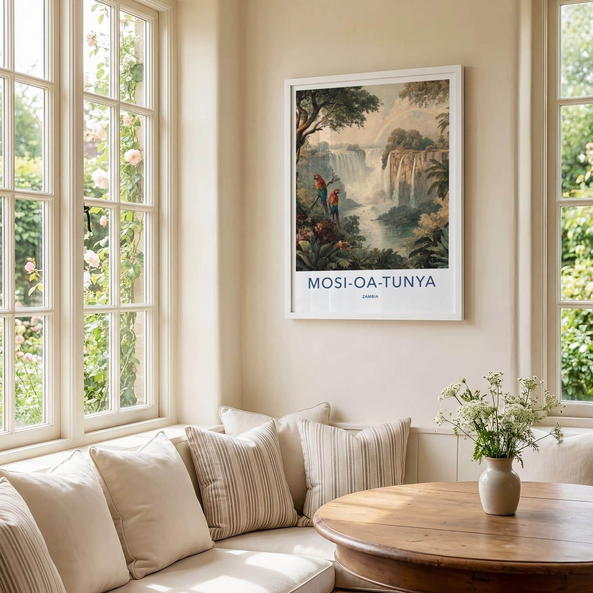 MOSI-OA-TUNYA Poster - Zambia Travel Art - Lush Jungle Waterfall Home Decor