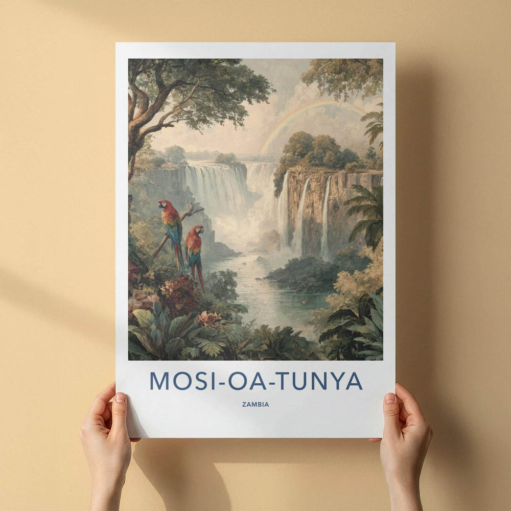 MOSI-OA-TUNYA Poster - Zambia Travel Art - Lush Jungle Waterfall Home Decor
