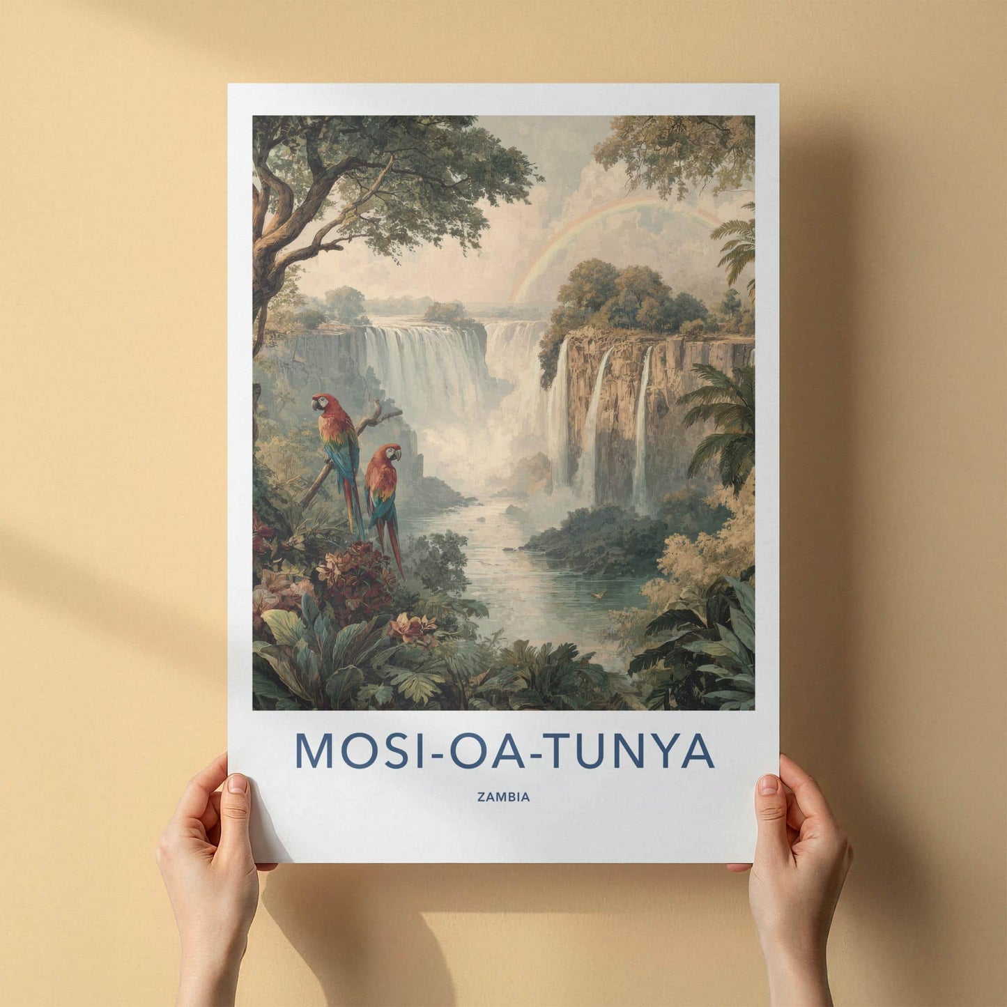 MOSI-OA-TUNYA Poster - Zambia Travel Art - Lush Jungle Waterfall Home Decor