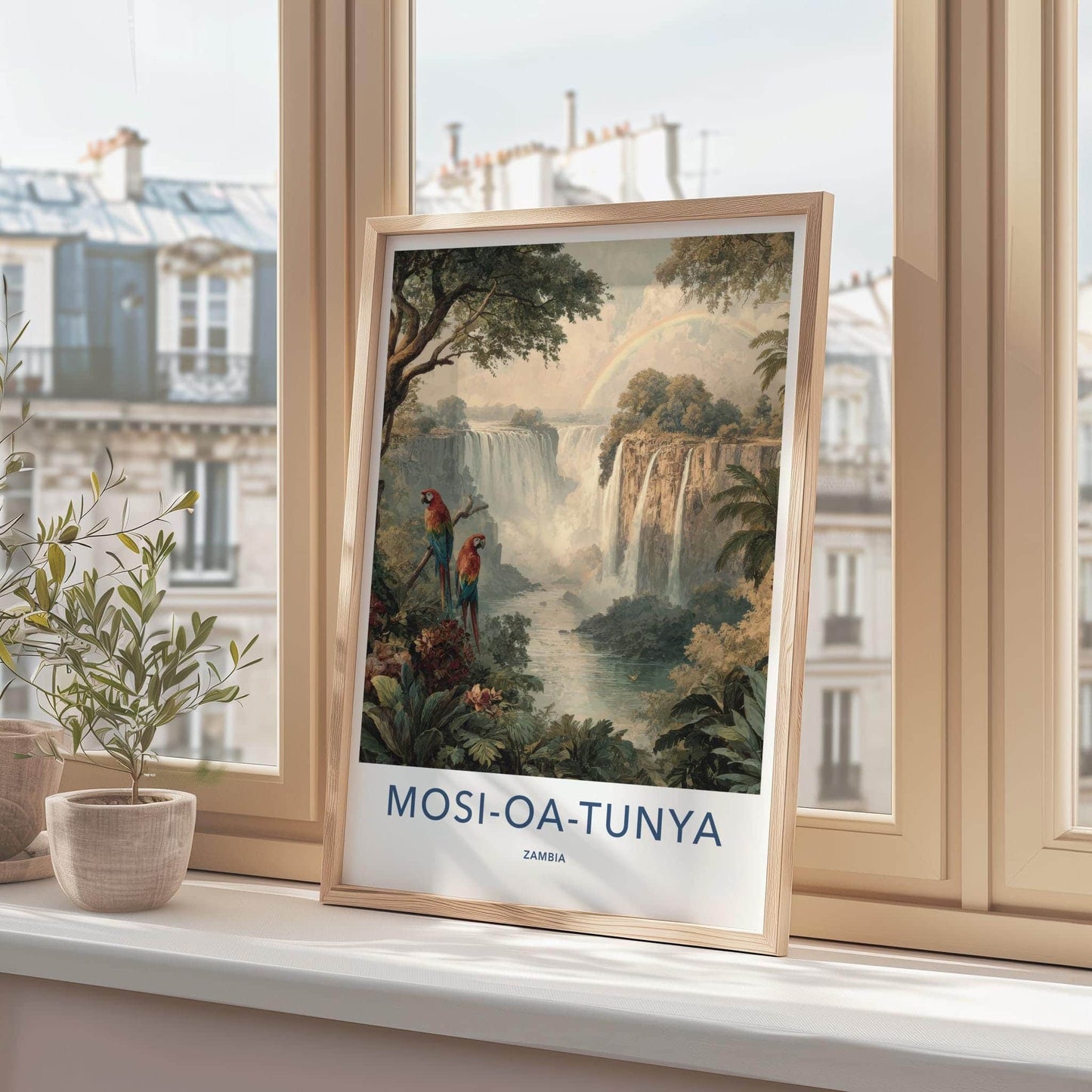 MOSI-OA-TUNYA Poster - Zambia Travel Art - Lush Jungle Waterfall Home Decor