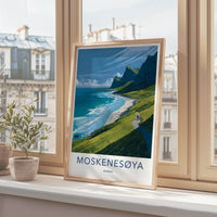 Moskenesoya Poster - Norway Travel Art - Coastal Mountain Trail Wall Decor