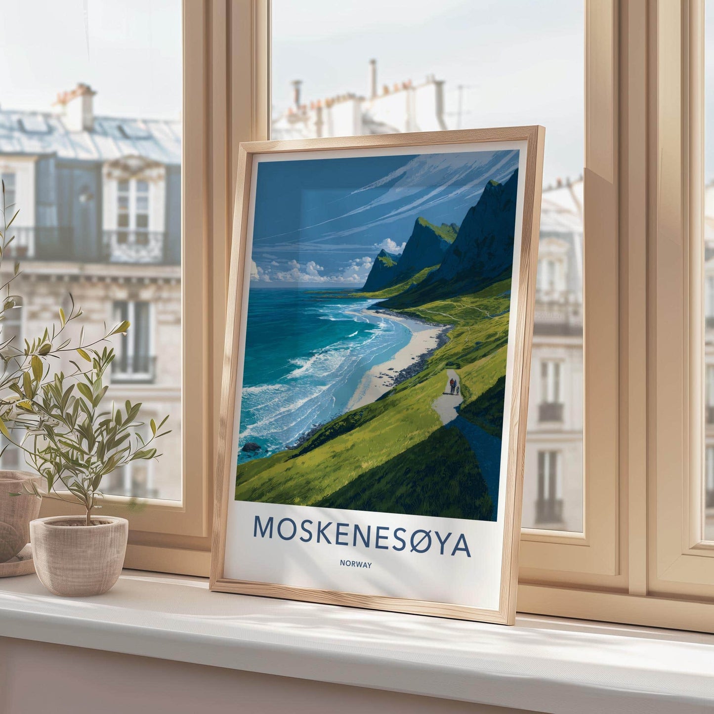 Moskenesoya Poster - Norway Travel Art - Coastal Mountain Trail Wall Decor