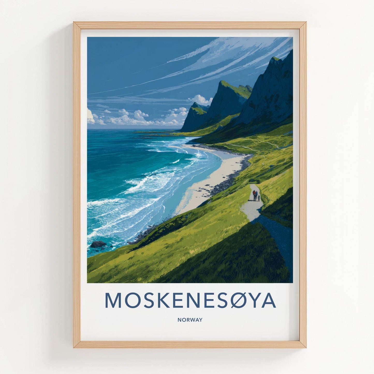Moskenesoya Poster - Norway Travel Art - Coastal Mountain Trail Wall Decor